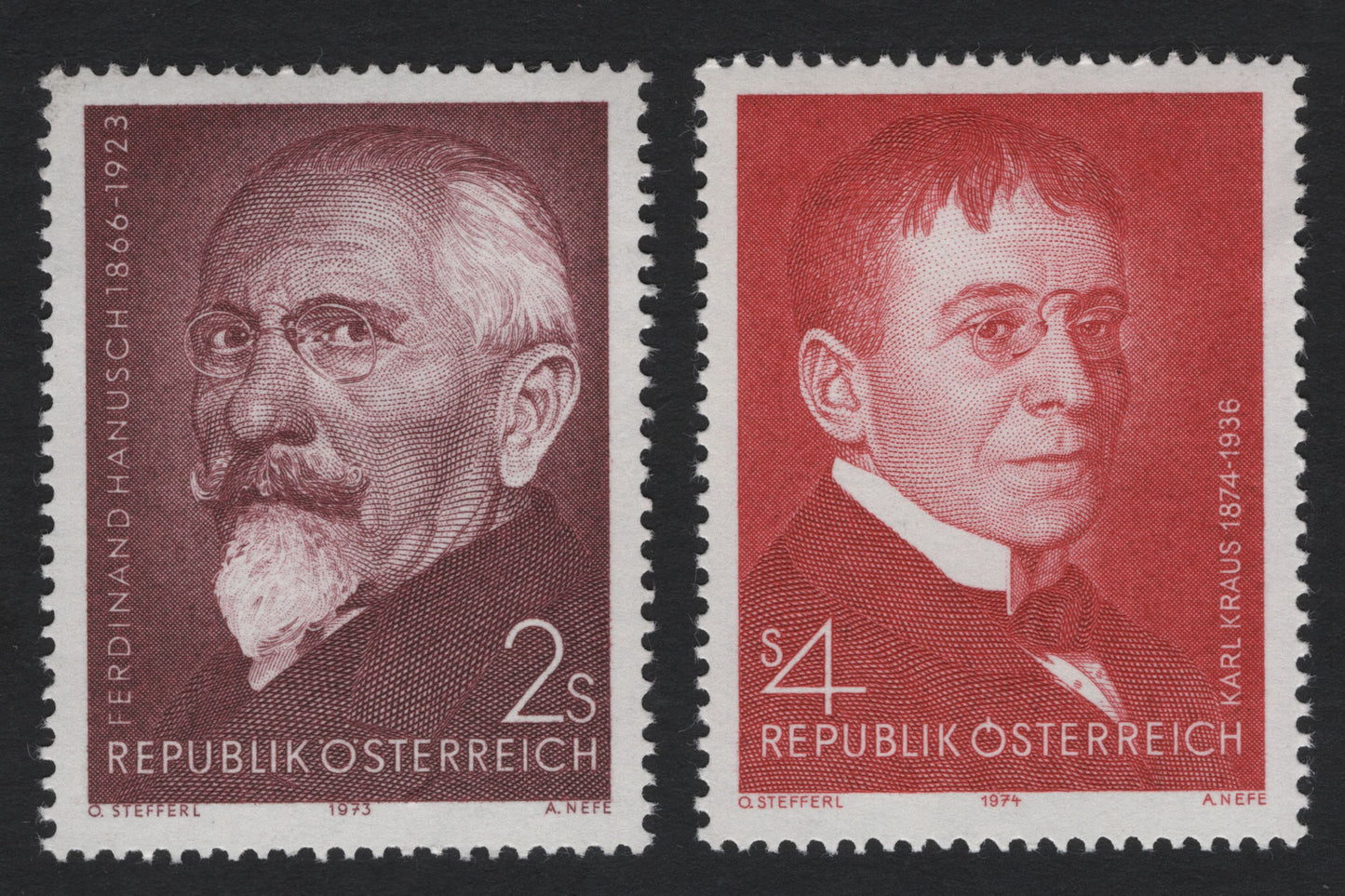 SCG5553 - : Austria 1973–1974 Famous Personalities Issue – Ferdinand Hanusch & Karl Kraus