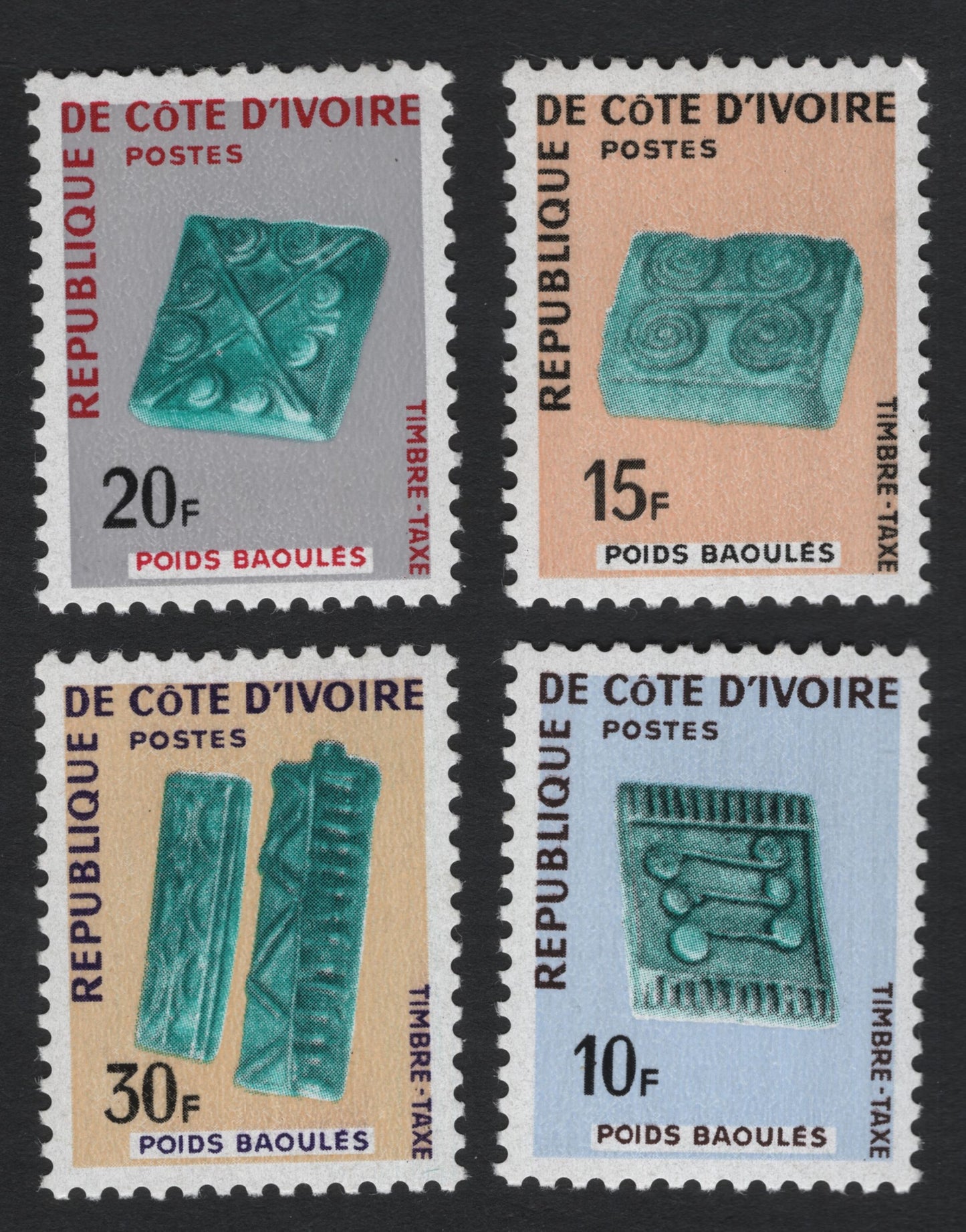SCG5555 - Côte d’Ivoire 1960s Baoulé Gold Weight Postage Due Set
