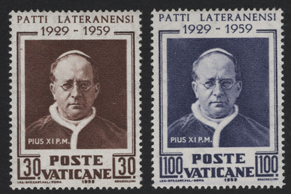 SCG5606 - Vatican City 1959 Lateran Treaty 30L & 100L Stamps – Pope Pius XI Commemoration