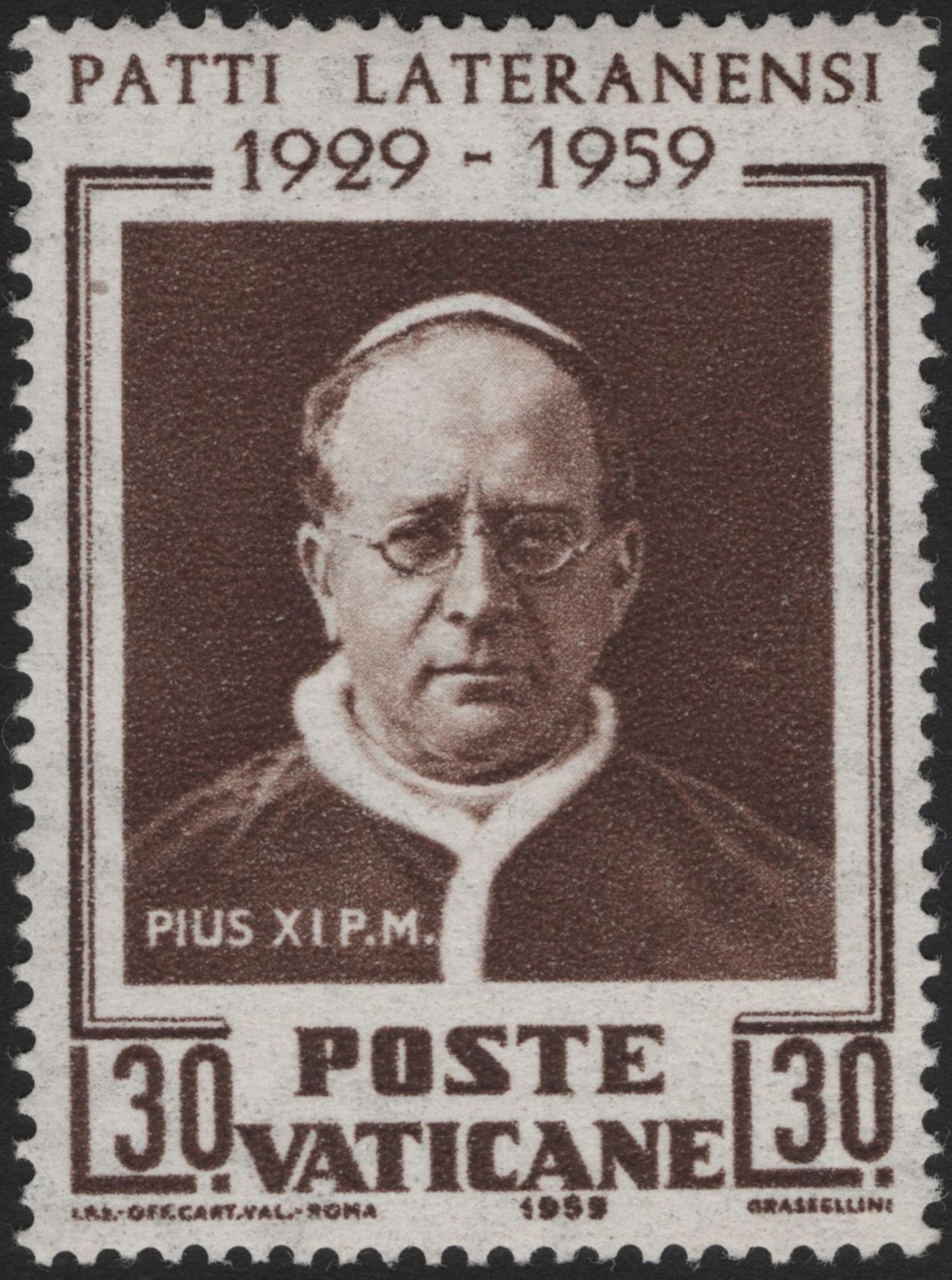 SCG5606 - Vatican City 1959 Lateran Treaty 30L & 100L Stamps – Pope Pius XI Commemoration