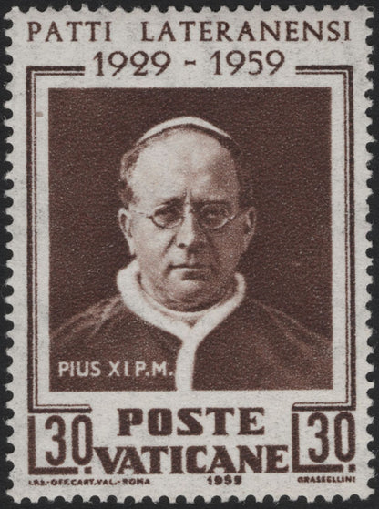 SCG5606 - Vatican City 1959 Lateran Treaty 30L & 100L Stamps – Pope Pius XI Commemoration