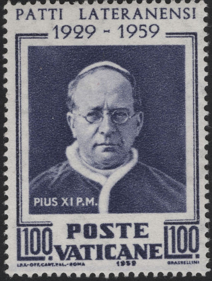 SCG5606 - Vatican City 1959 Lateran Treaty 30L & 100L Stamps – Pope Pius XI Commemoration