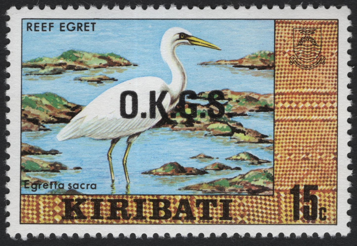 SCG6012 - Kiribati 15c “Reef Egret” O.K.G.S. Overprint