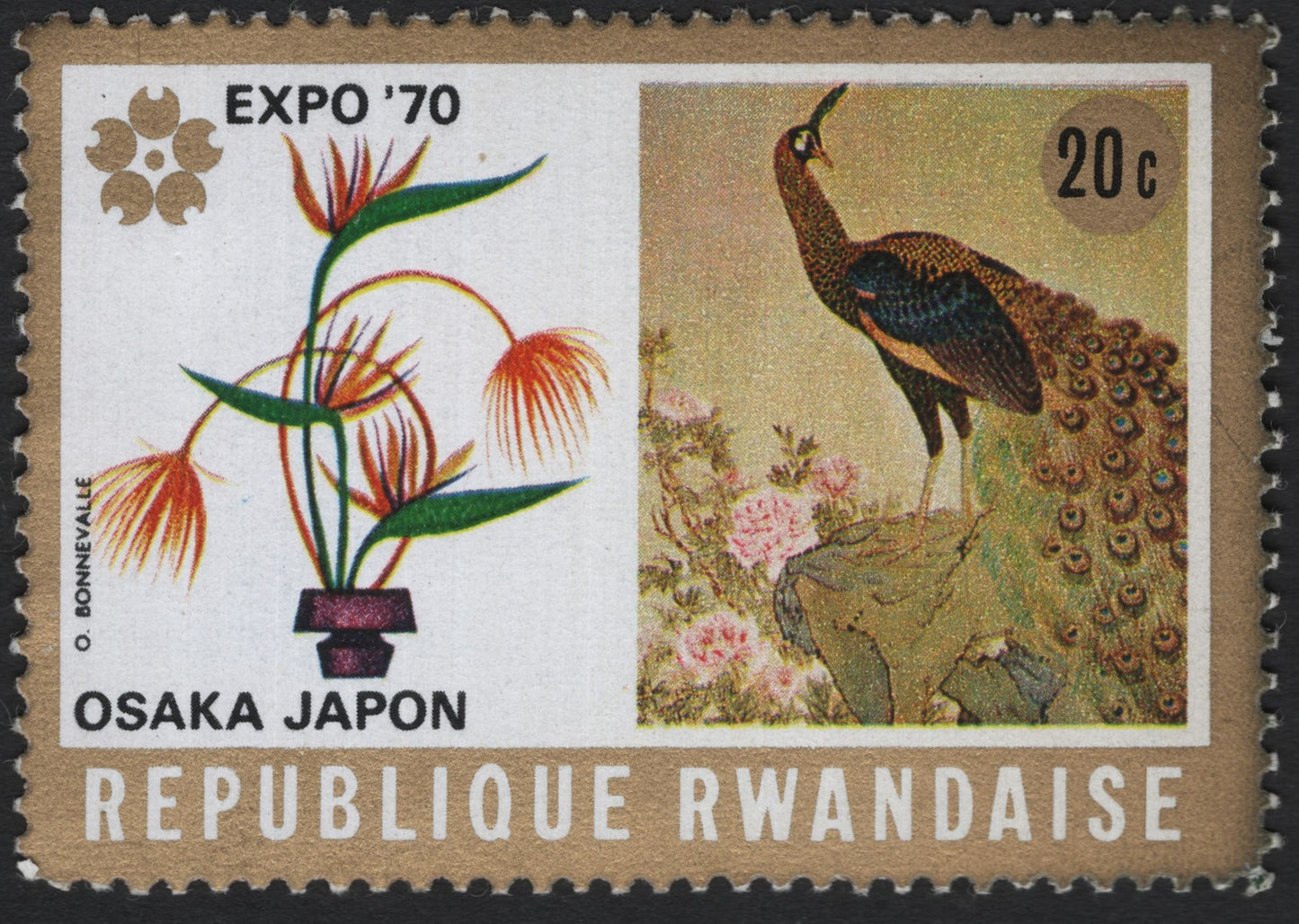 SCG6019 - Rwanda 1970 Expo '70 Osaka Japan – Peacock and Ikebana Stamp