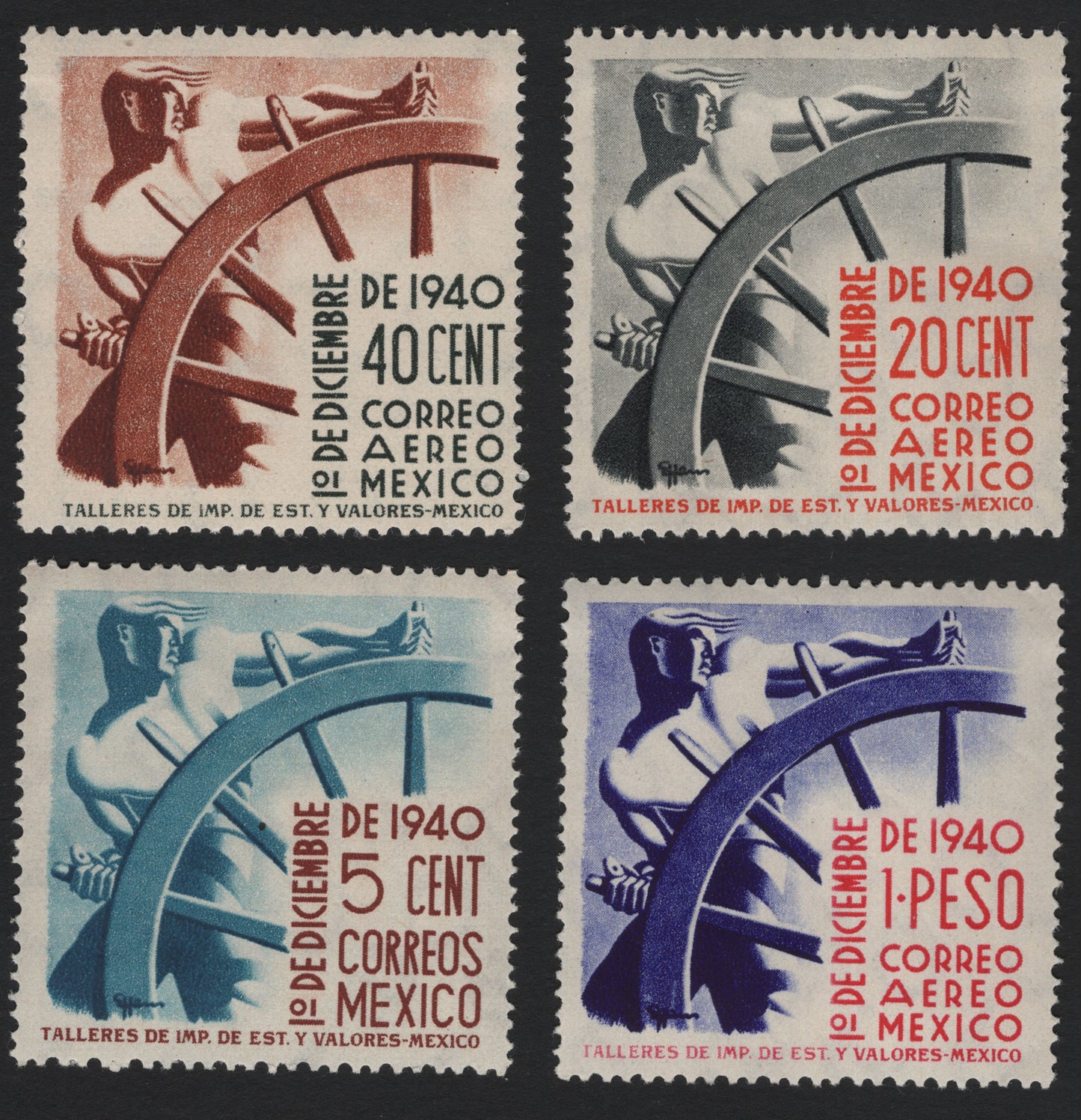 SCG5633 - 🇲🇽 Mexico 1940 Airmail Issue – Modern Worker and Ship’s Wheel