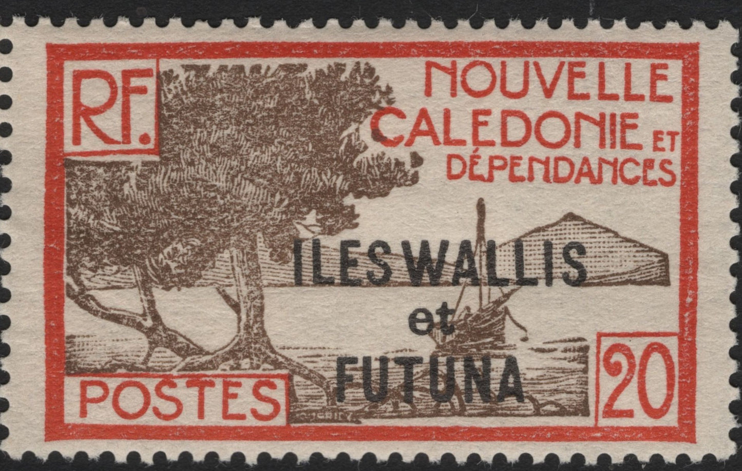 SCG5954 - Wallis and Futuna Overprint on New Caledonia Issue – 20c Brown and Red (c.1930s)