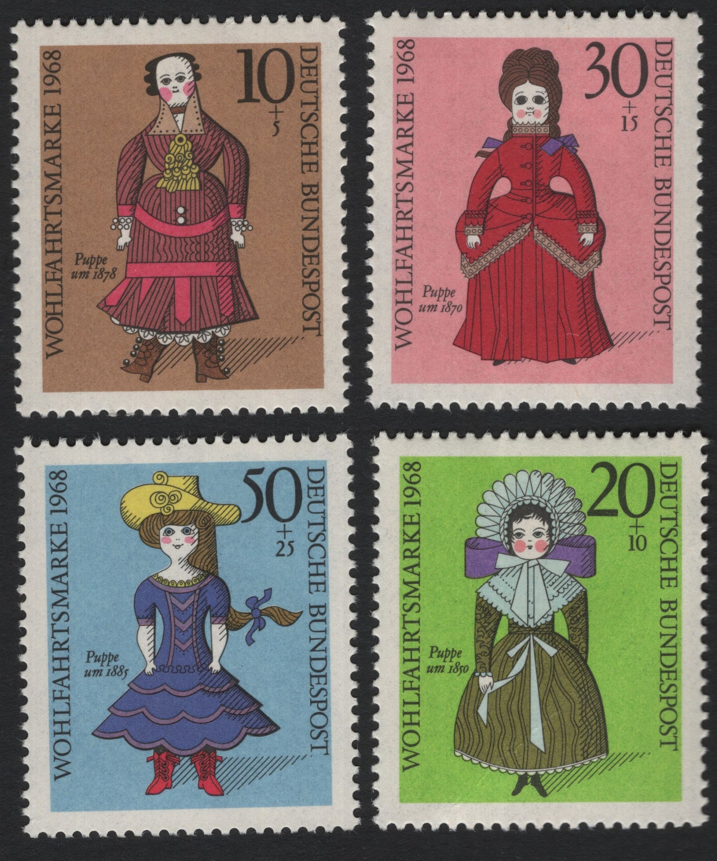 SCG5747 - Germany 1968 Welfare Stamps – Antique Dolls Series