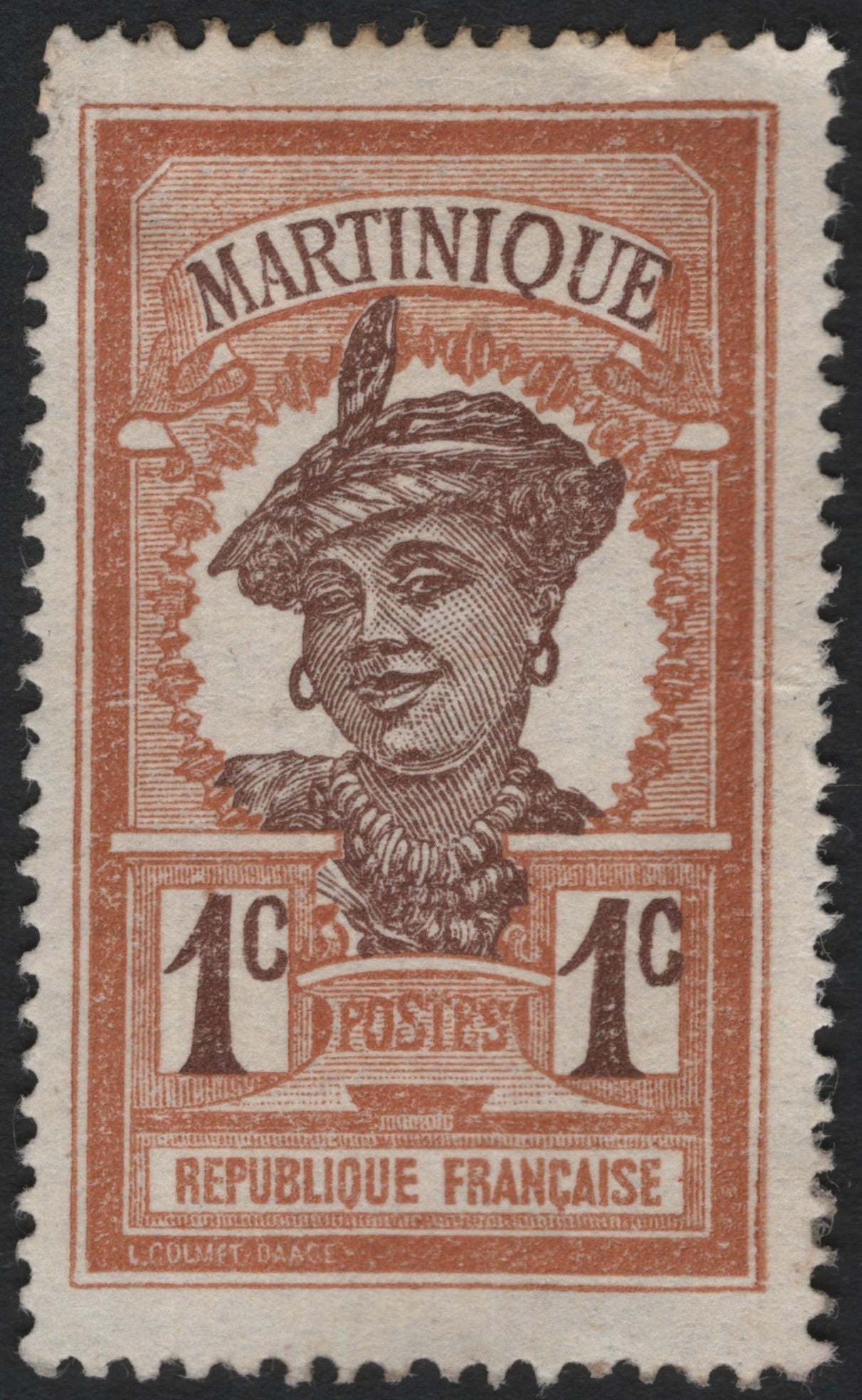 SCG5763 - Martinique “Creole Woman” Stamp – 1 Centime (French Colonial Issue)