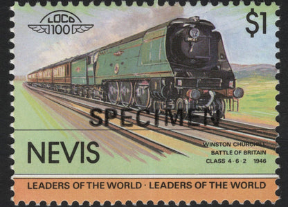 SCG5797 - Philatelic Entry — Nevis & Bequia “Leaders of the World” Specimen Set (Automobiles and Locomotives)