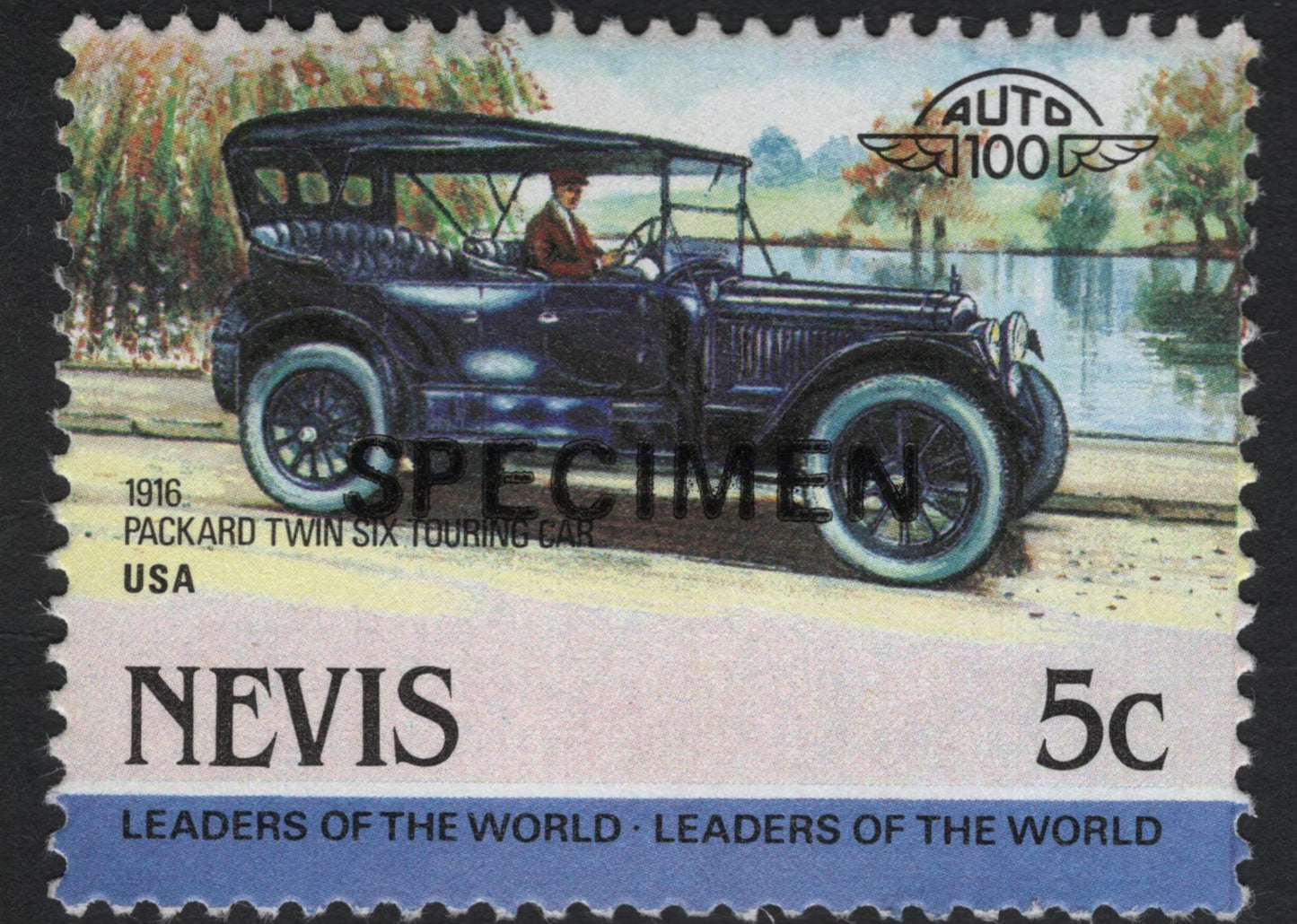 SCG5797 - Philatelic Entry — Nevis & Bequia “Leaders of the World” Specimen Set (Automobiles and Locomotives)