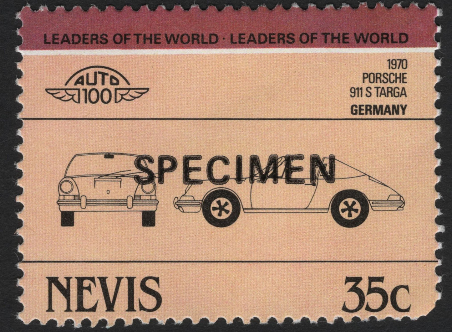 SCG5797 - Philatelic Entry — Nevis & Bequia “Leaders of the World” Specimen Set (Automobiles and Locomotives)