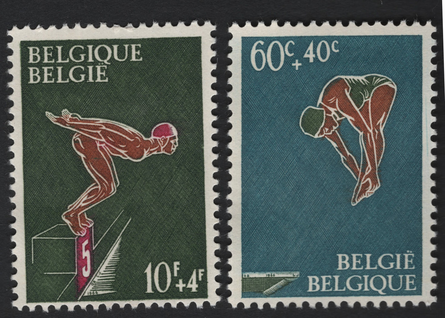 SCG5798 - Belgium 1966 Charity Stamps – Swimming and Diving