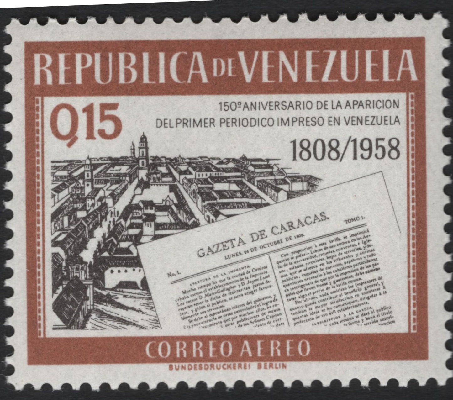 SCG5819 - Venezuela 1958 – 150th Anniversary of the First Printed Newspaper