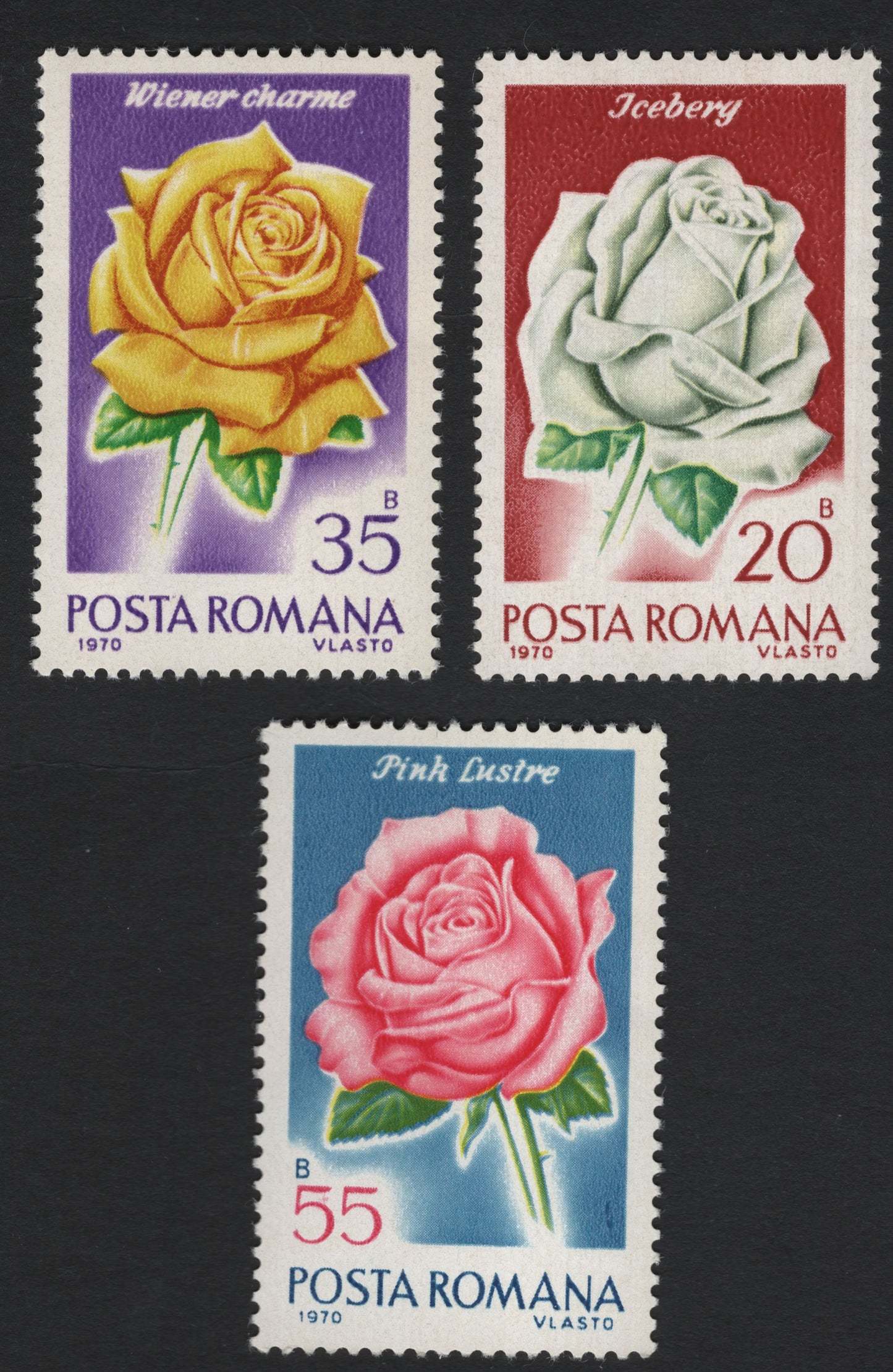 SCG5894 - Romania 1970 “Roses” Definitive Issue – Wiener Charme, Icebery, and Pink Lustre