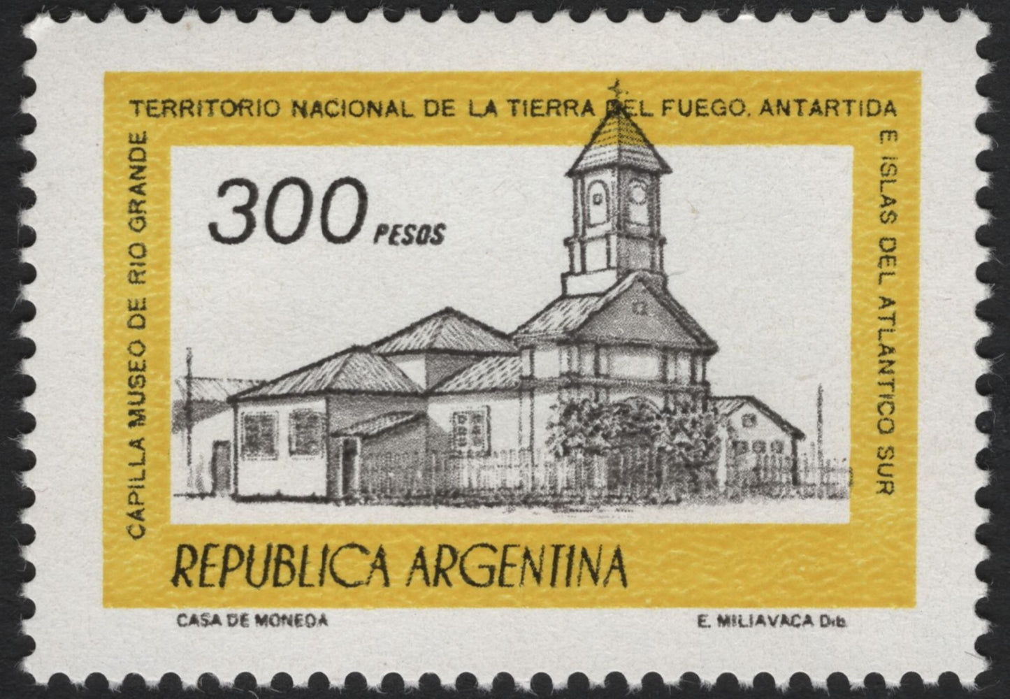 SCG5934 - Argentina 300 Pesos – Capilla Museo de Río Grande & 20 Pesos – Postal Placeholder Label
