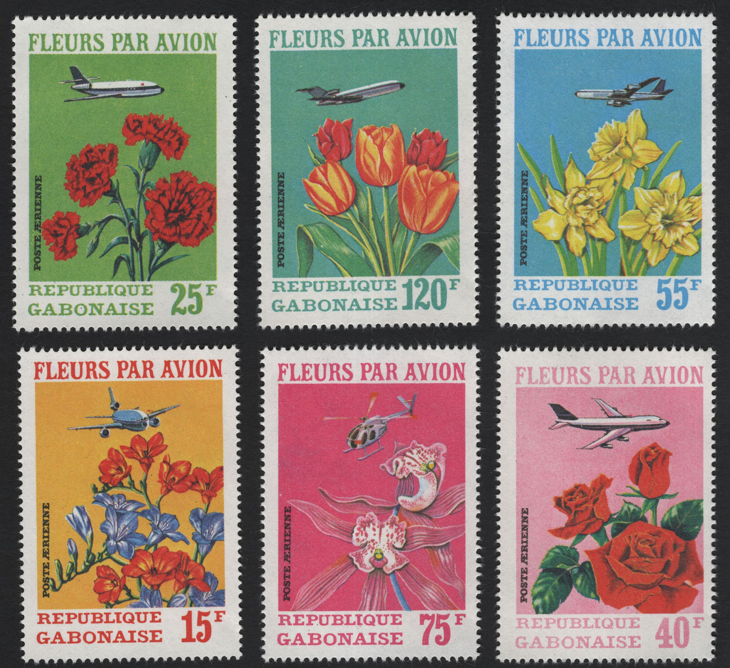 SCG5938 - Gabon 1960s “Fleurs par Avion” Airmail Stamp Set