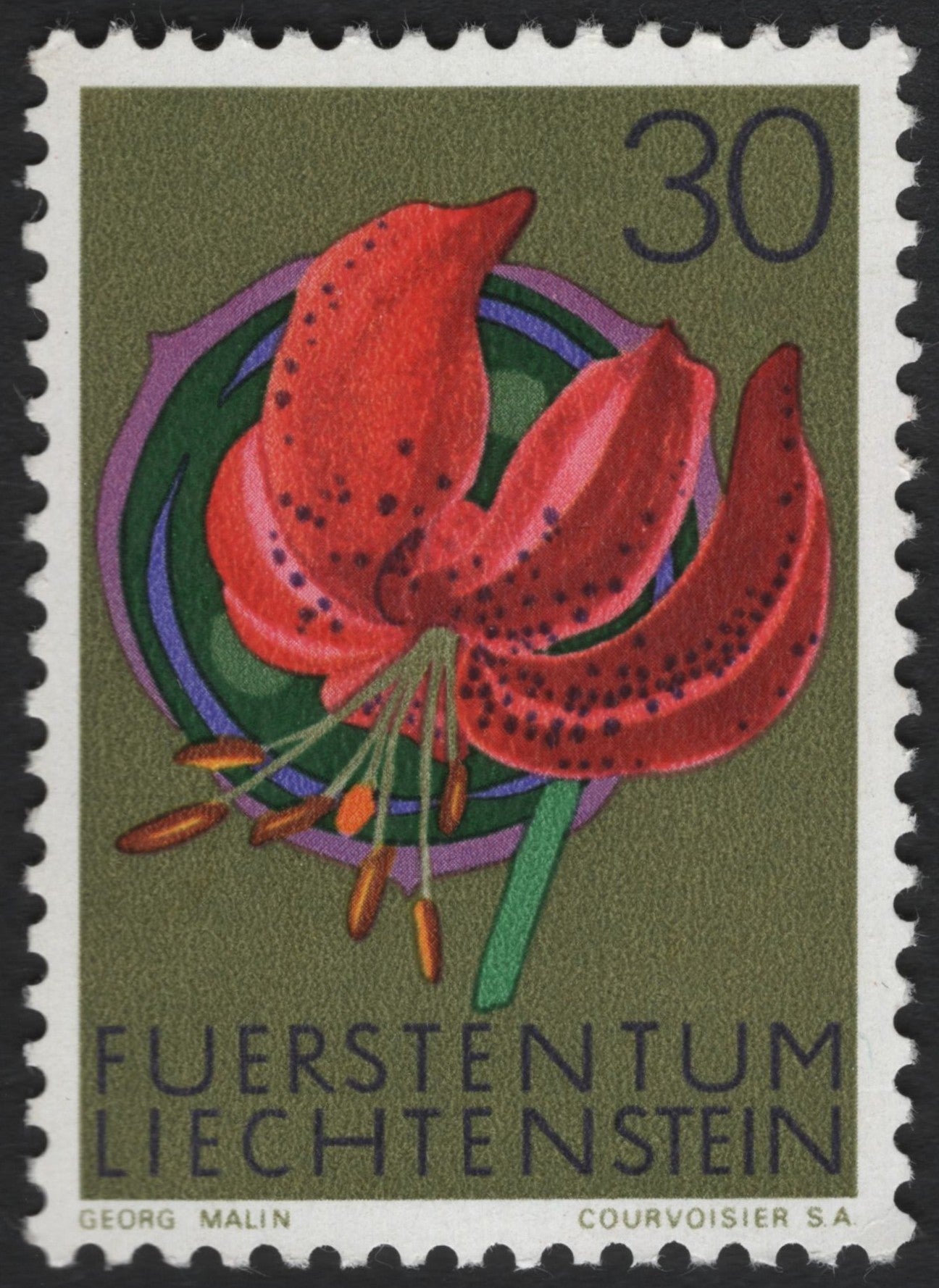 SCG6033 - Liechtenstein 1965 – Turk’s-Cap Lily (Lilium martagon)