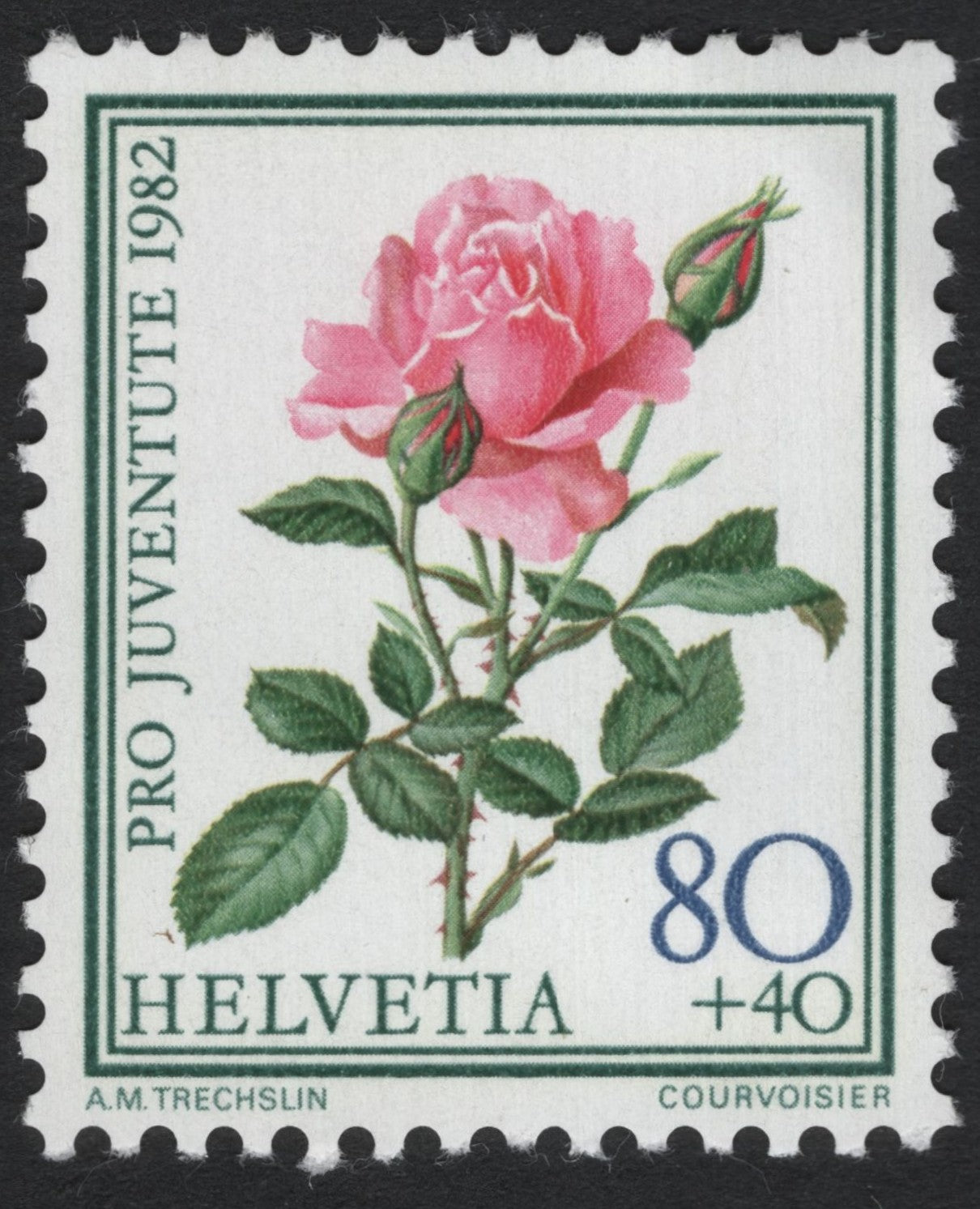 SCG6106 - Switzerland 1982 Pro Juventute – Pink Rose Charity Stamp