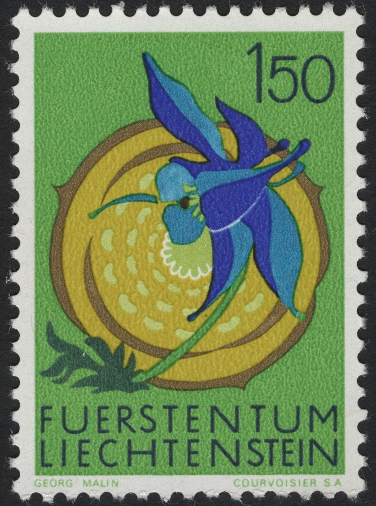 SCG6153 - Liechtenstein 1969 – Blue Columbine (Aquilegia) 1.50 Fr Stamp