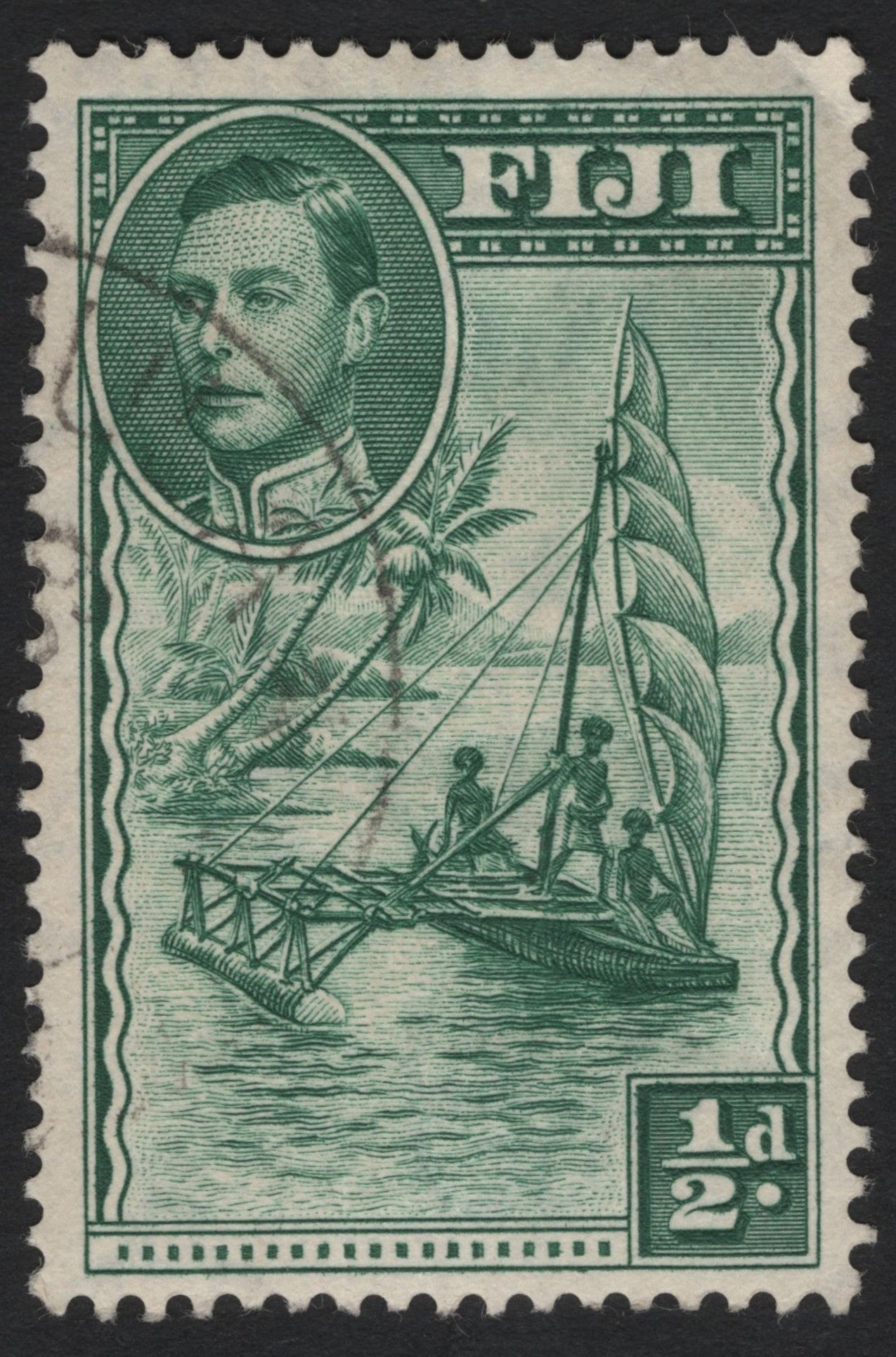 SCG6182 - Fiji ½d Green (King George VI and Outrigger Canoe)