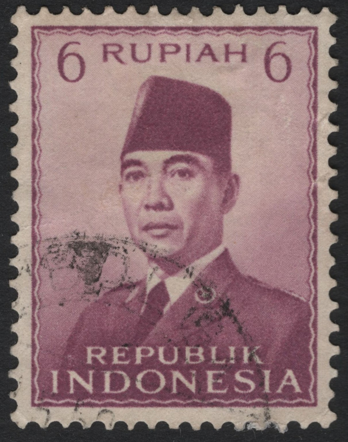 SCG6172 - Indonesia 6 Rupiah – President Sukarno (1950s–60s Definitive Issue)