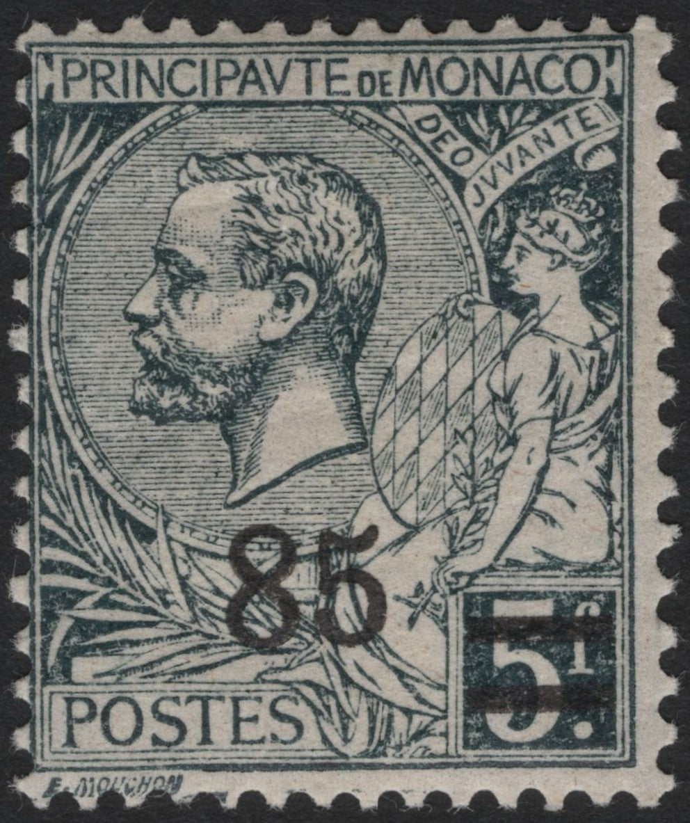 SCG6214 - Monaco 85 Centimes on 5 Franc Green – Prince Albert I Overprint (1906)