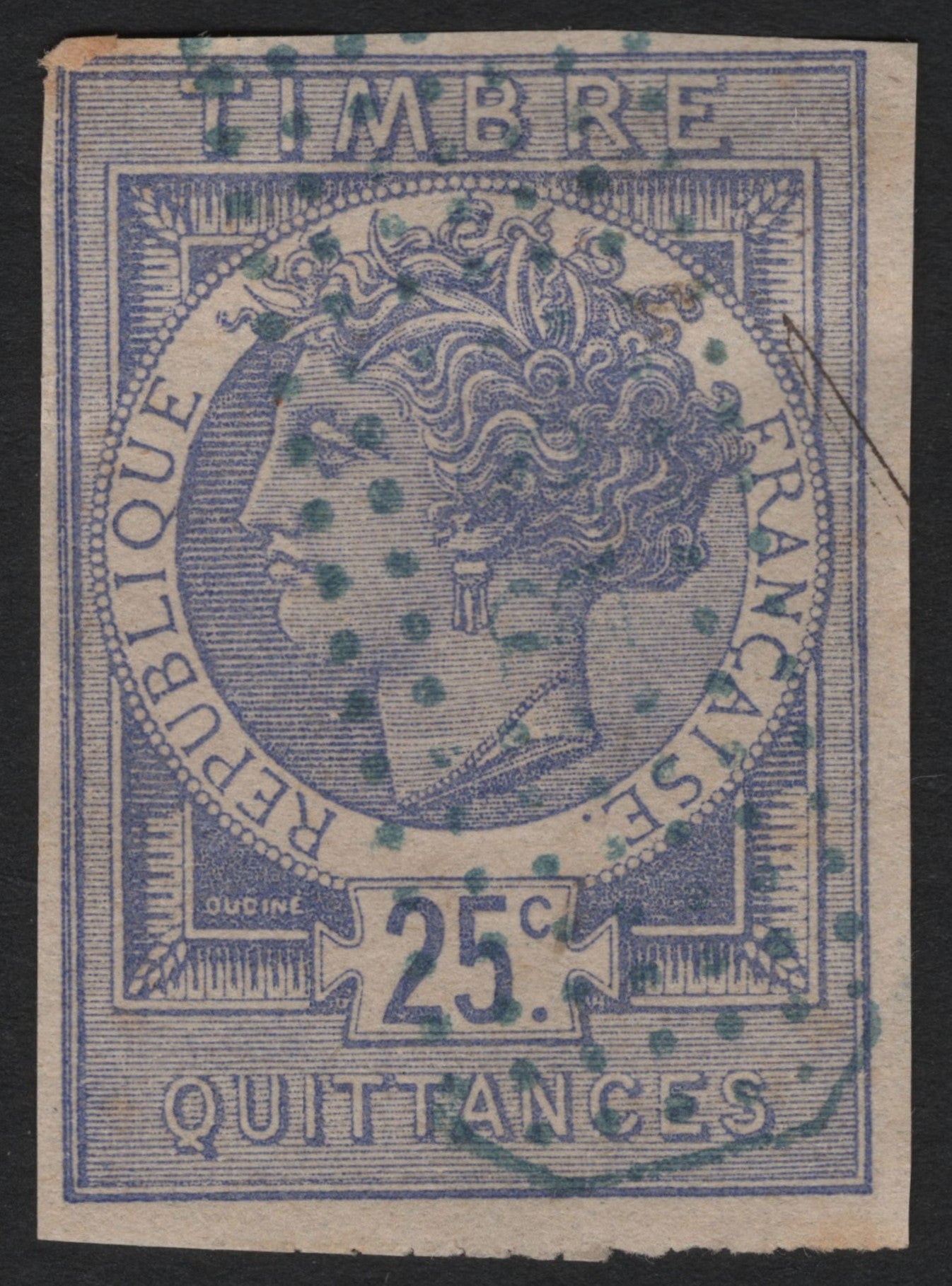 SCG6217 - France 25 Centimes “Quittances” Fiscal Stamp – Ceres Head Design (c.1871–1875)