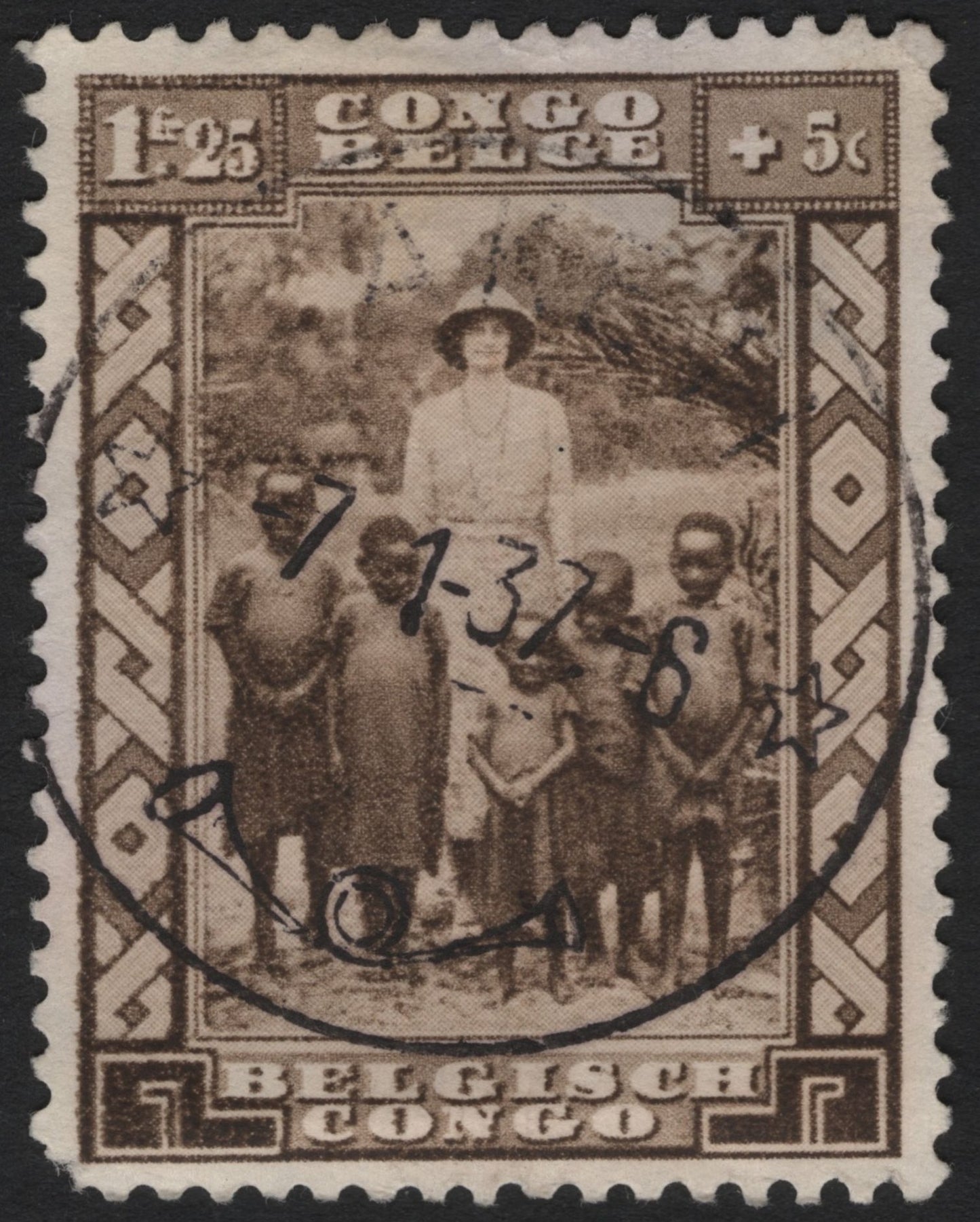 SCG6201 - Belgian Congo 1931 “Missionary and Native Children” – 1.25 Franc + 5c Brown