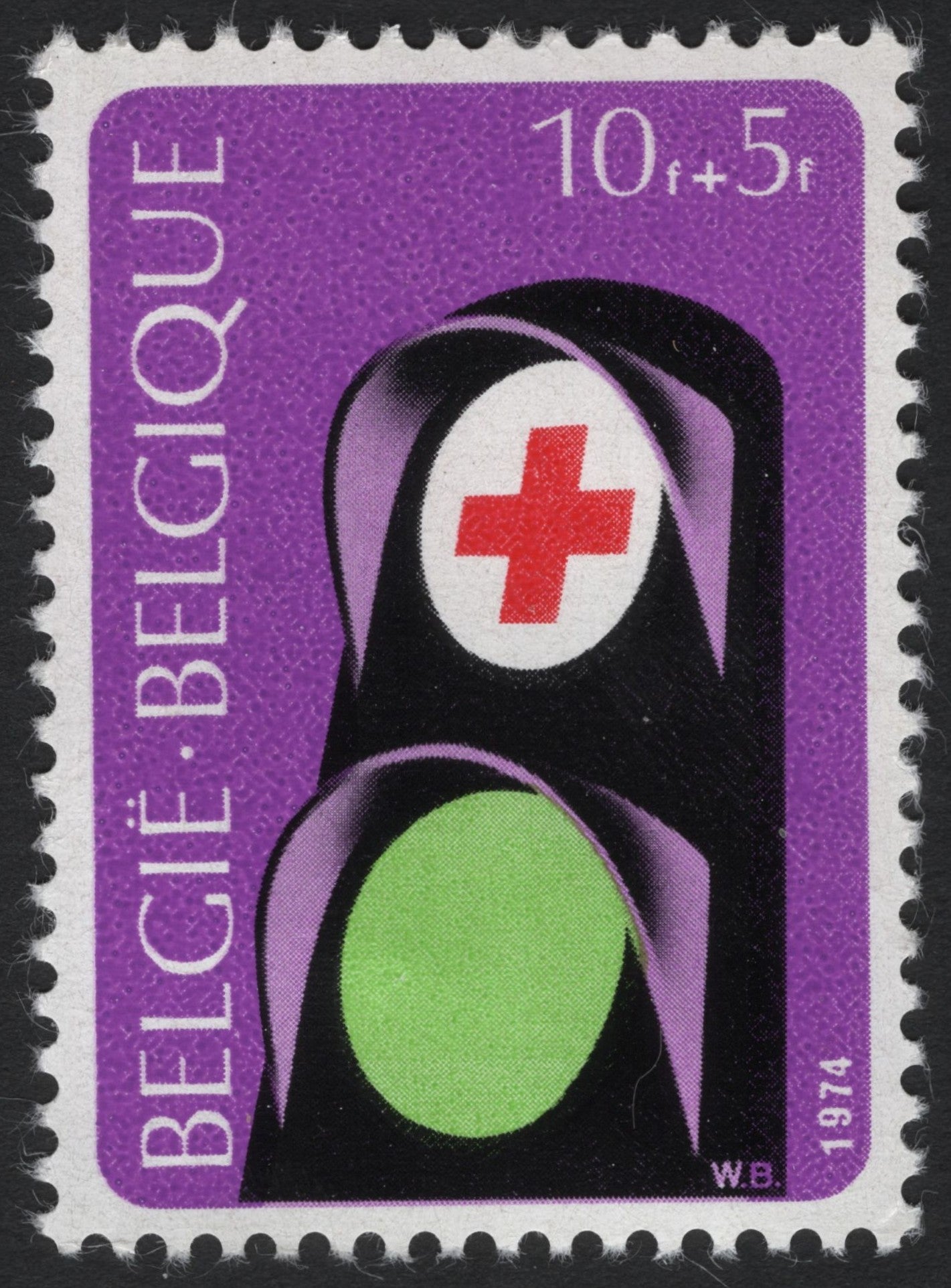 SCG6232 - Belgium 1974 Red Cross Semi-Postal – “Green Light for Help”