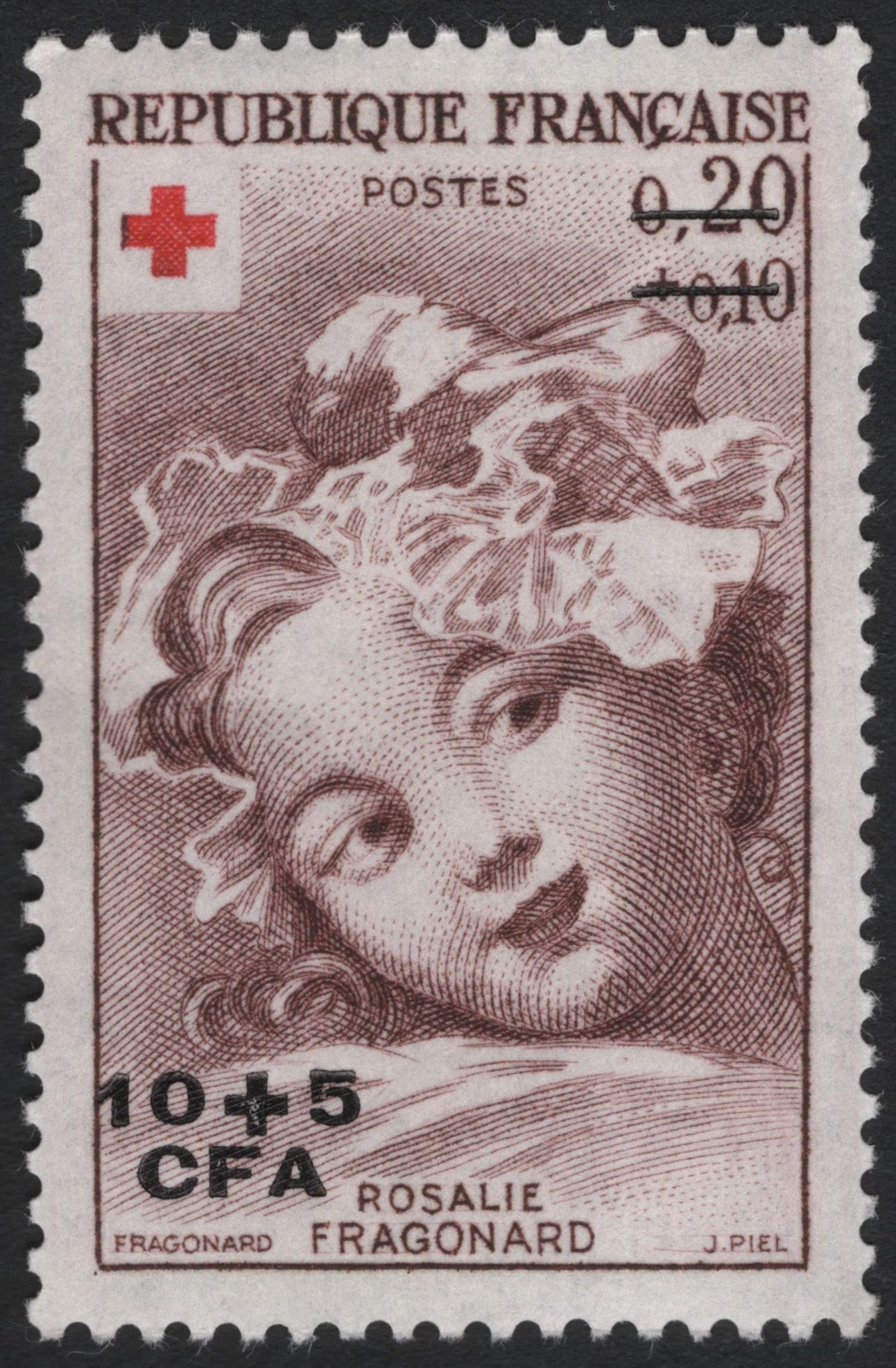 SCG6231 - France 1960 “Rosalie Fragonard” Red Cross Overprint — 10 + 5 CFA