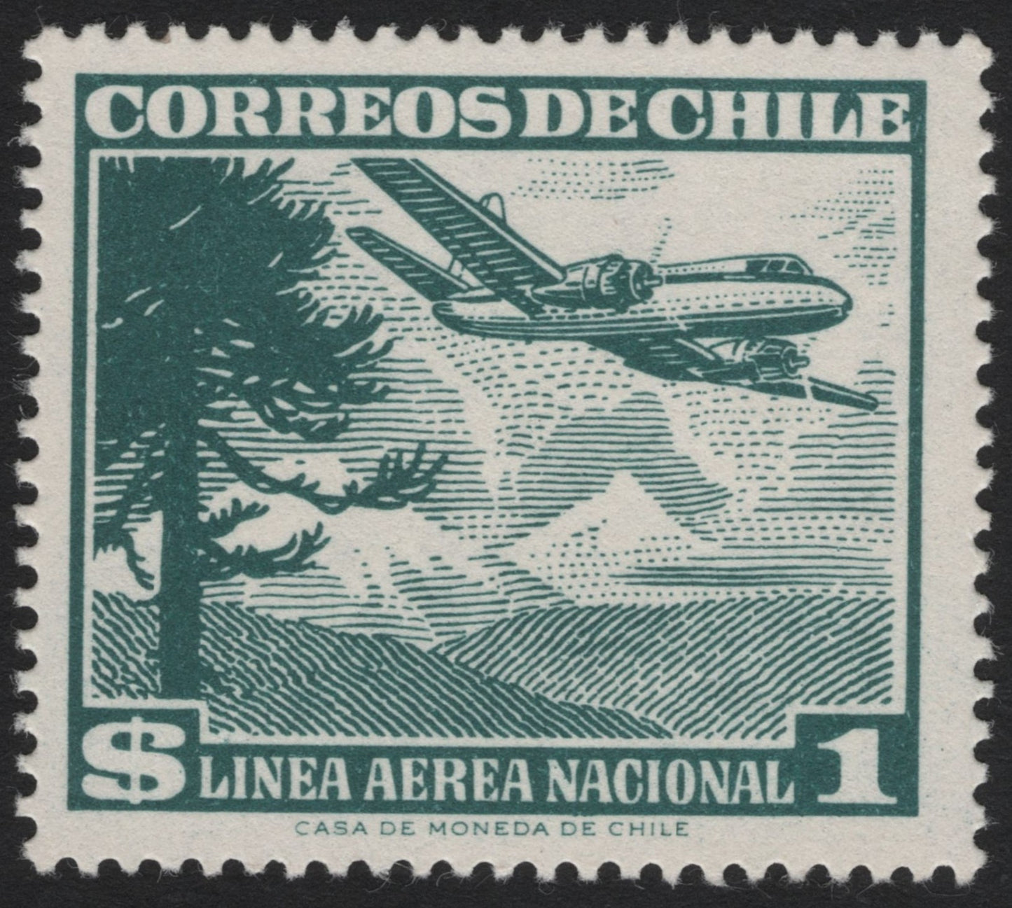 SCG6253 - Philatelic Entry – Chile Airmail 1 Peso “Línea Aérea Nacional”