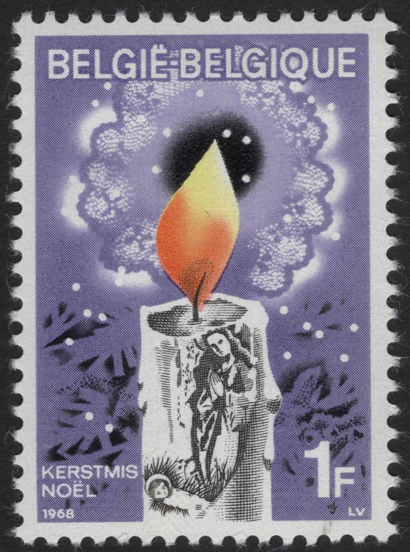 SCG6396 - Belgium 1968 Christmas Candle – “Kerstmis Noël” 1F
