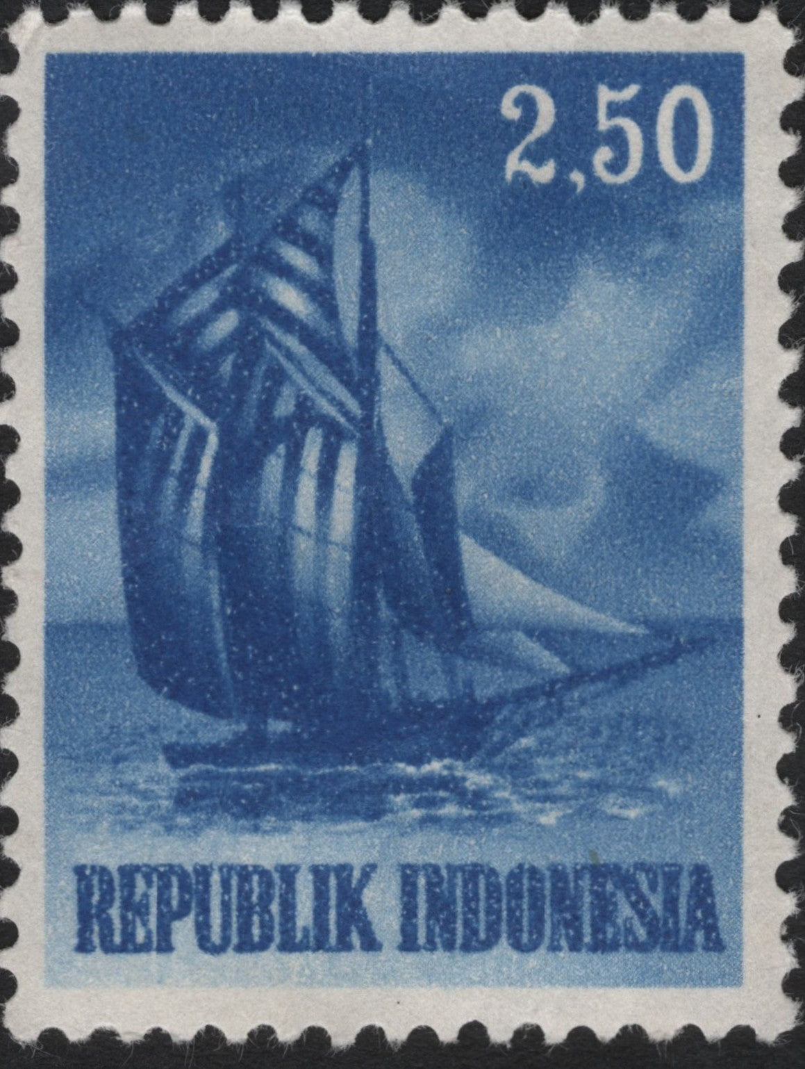SCG6673 - Indonesia 2.50 Rupiah “Sailing Ship” Definitive (1950s)