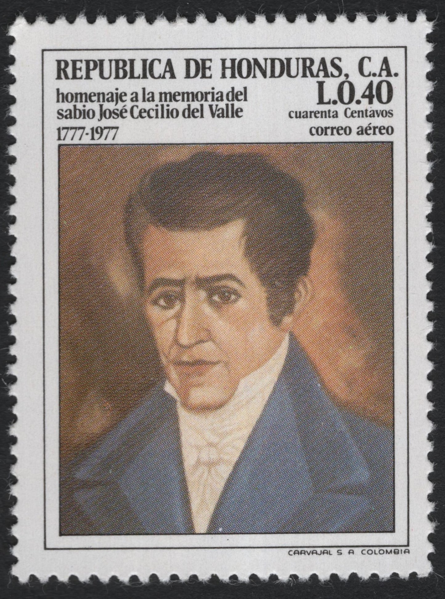 SCG7095 - Honduras 1977 – Bicentennial Tribute to José Cecilio del Valle (Airmail 40 Centavos)