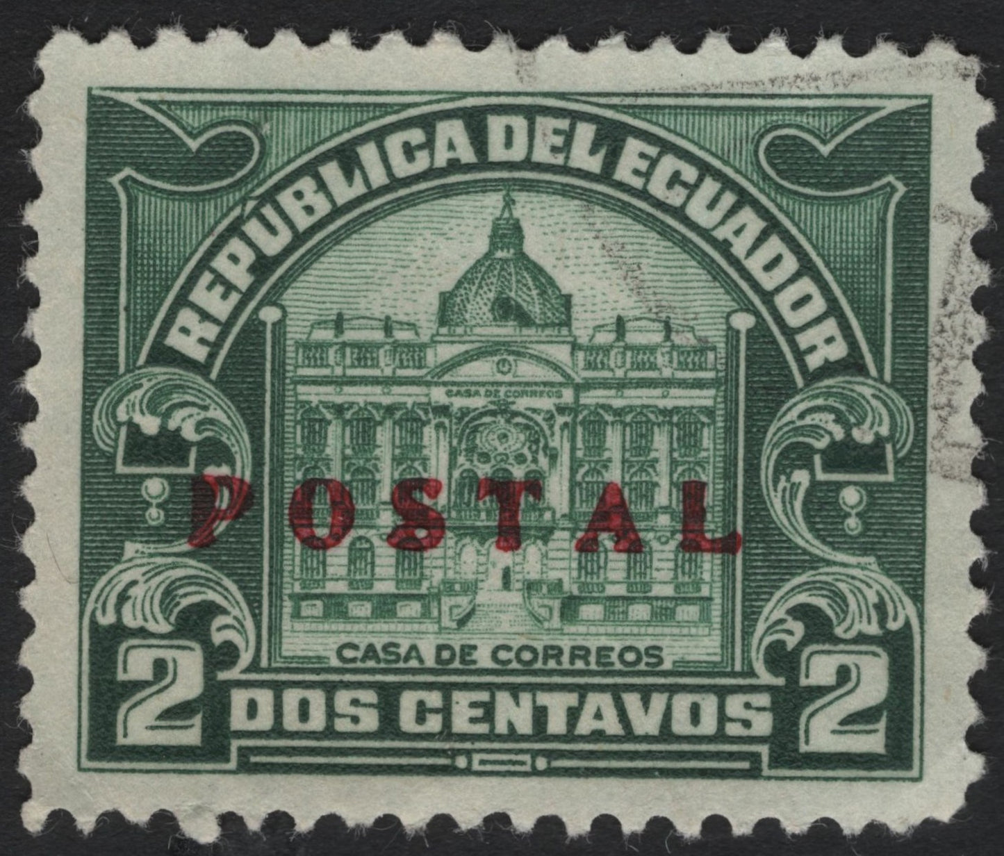 SCG7292 - Ecuador 2 Centavos “Casa de Correos” Stamp (Overprinted “POSTAL”)