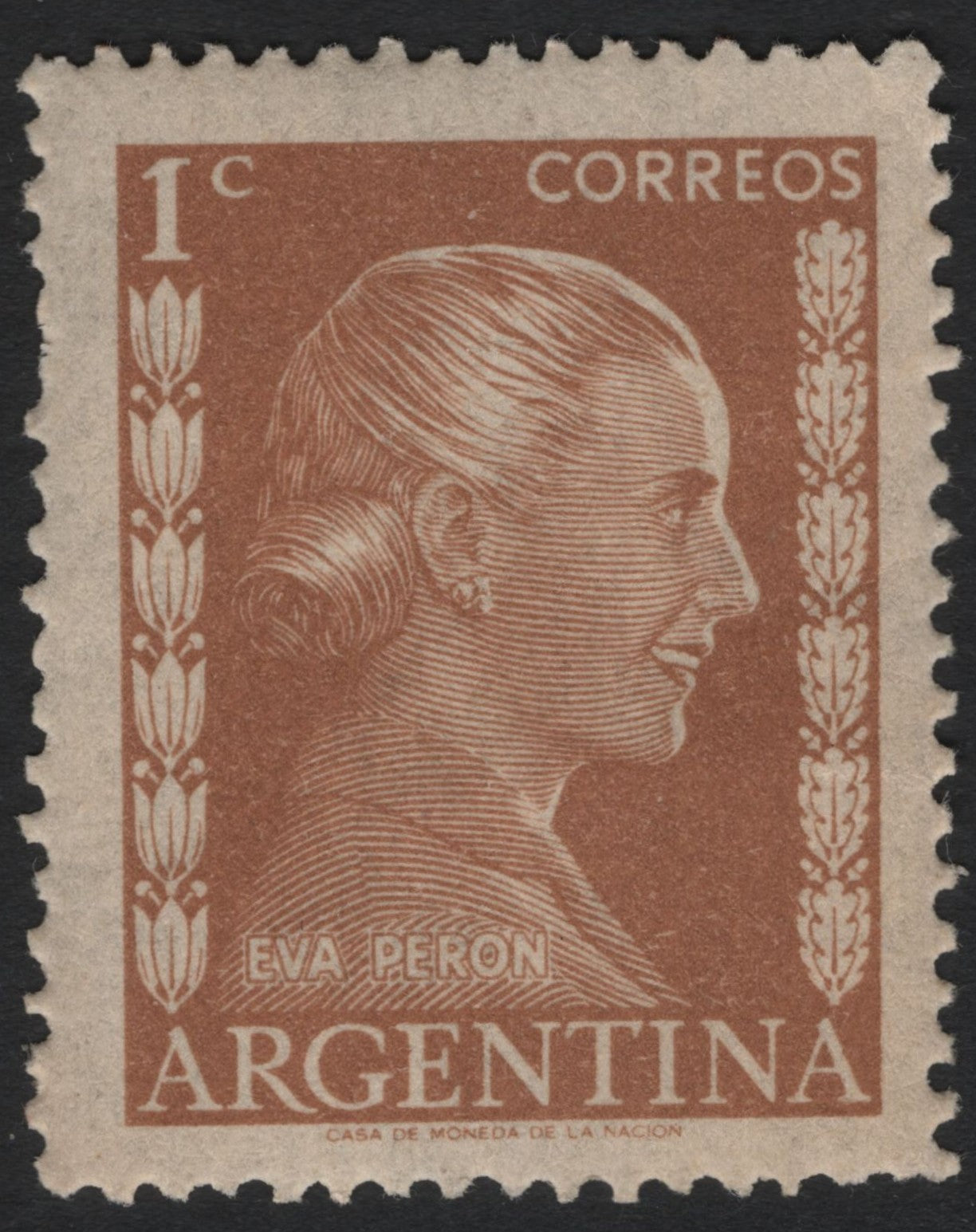 SCG7340 - Argentina 1952 – Eva Perón Definitive Stamp (1 Centavo, Brown)