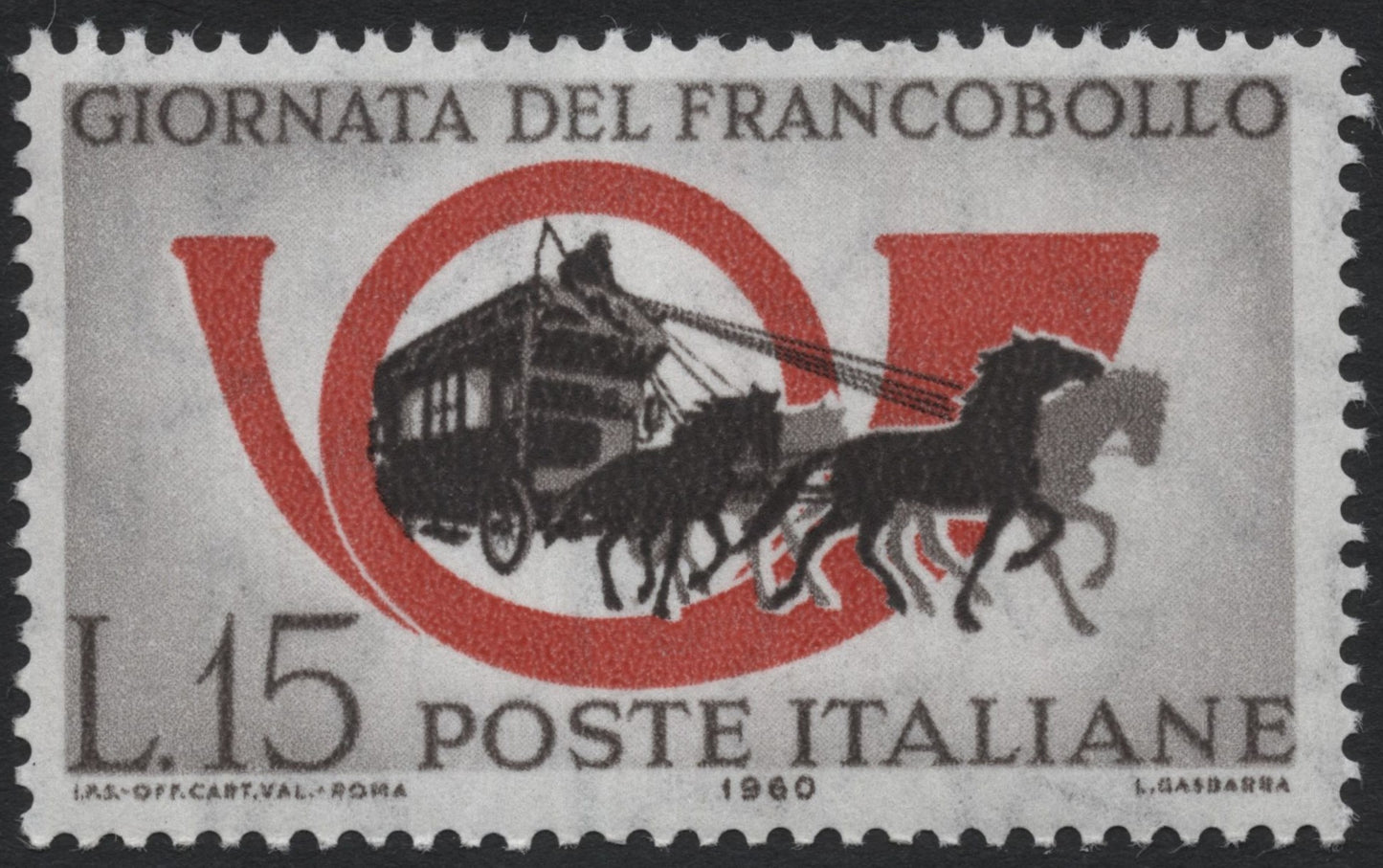 SCG7934 - Italy 1960 “Giornata del Francobollo” (Stamp Day) – Stagecoach Design