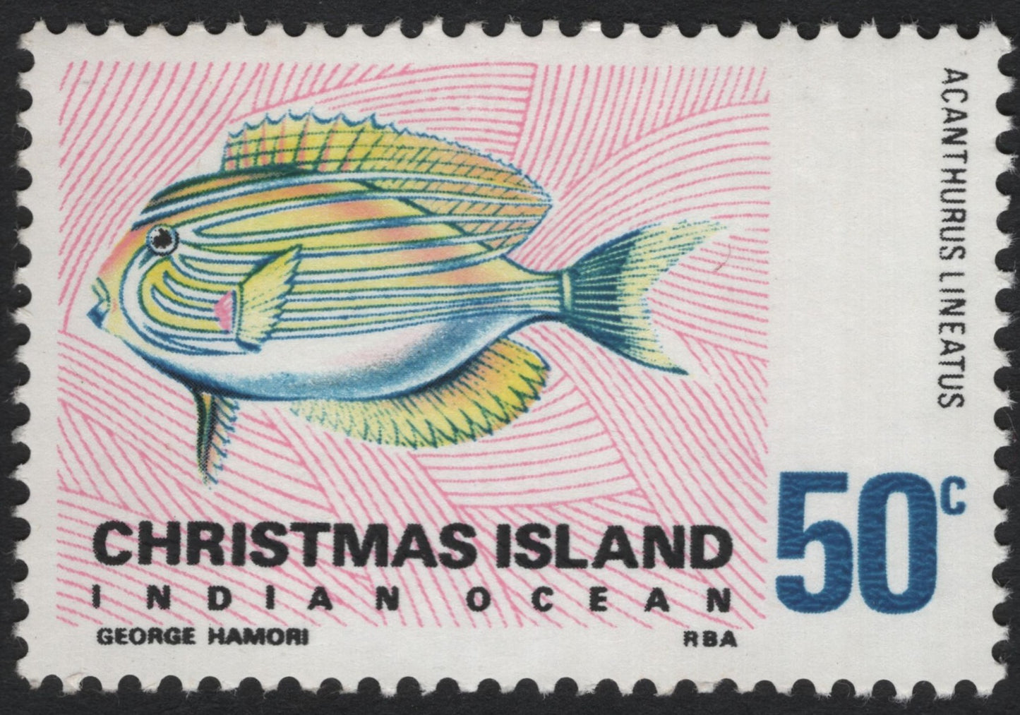 SCG7892 - Christmas Island 1972 – Striped Surgeonfish (Acanthurus lineatus)