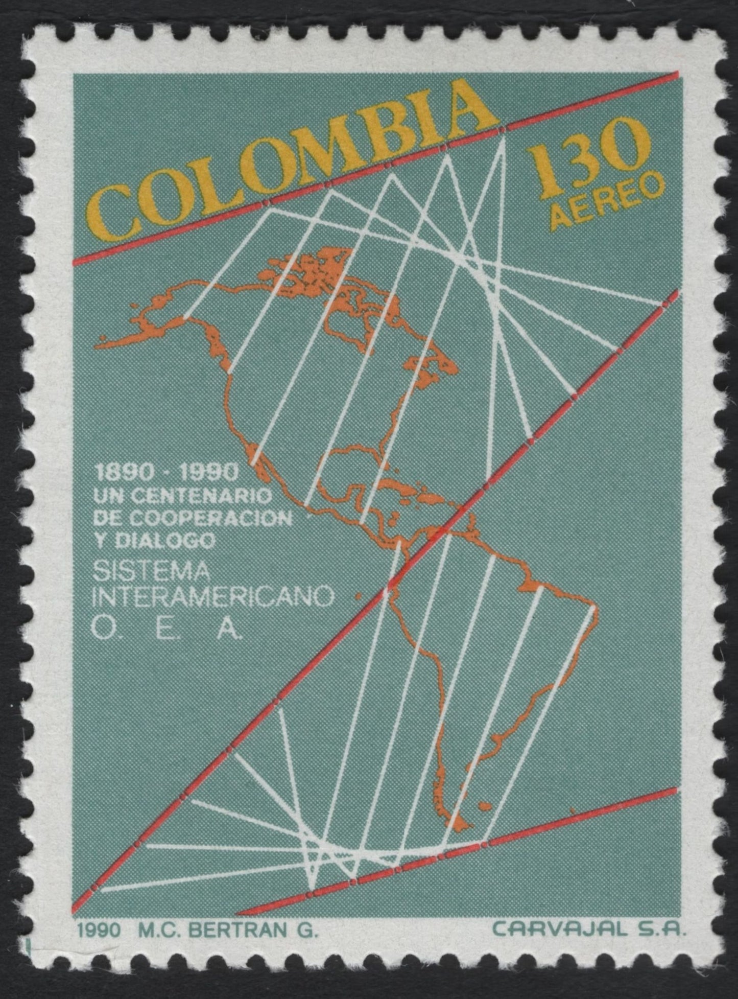 SCG8004 - Colombia 1990 – Centenary of Inter-American Cooperation (OEA Airmail Issue)