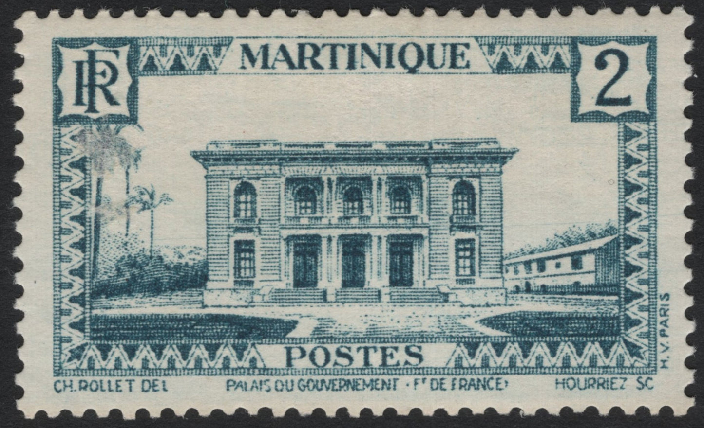 SCG7959 - Martinique 2 Francs – Palais du Gouvernement, Fort-de-France (1933)
