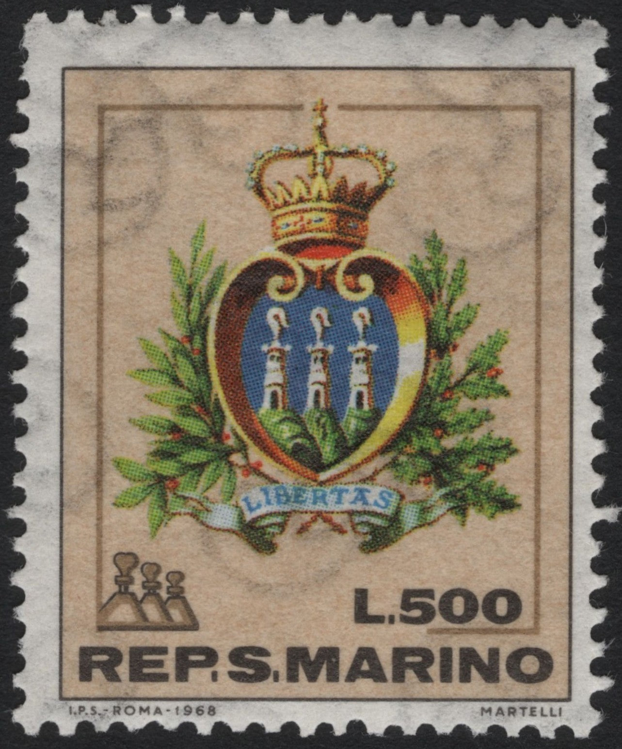 SCG8134 - San Marino 1968 National Coat of Arms – 500 Lire