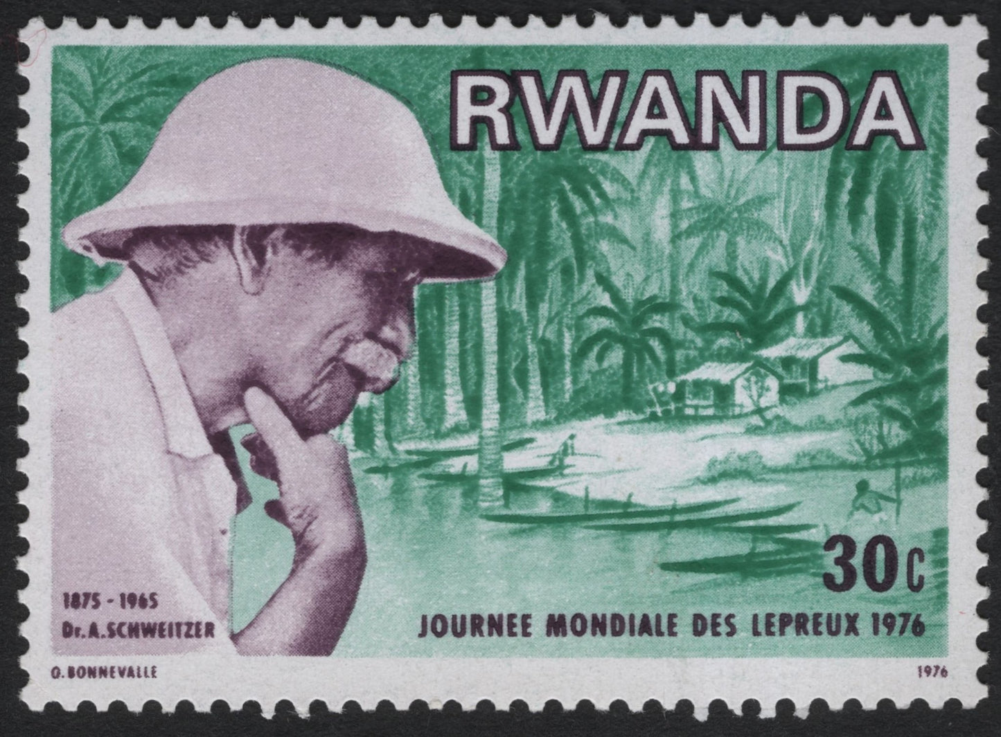 SCG8283 - Rwanda 1976 – World Leprosy Day featuring Dr. Albert Schweitzer
