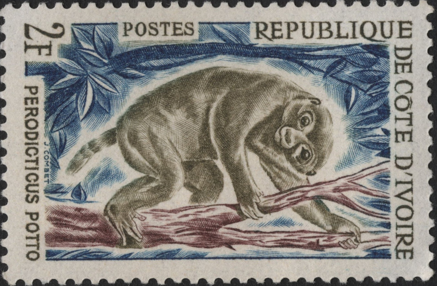 SCG8422 - Côte d’Ivoire 2 Francs “Perodicticus Potto” Stamp