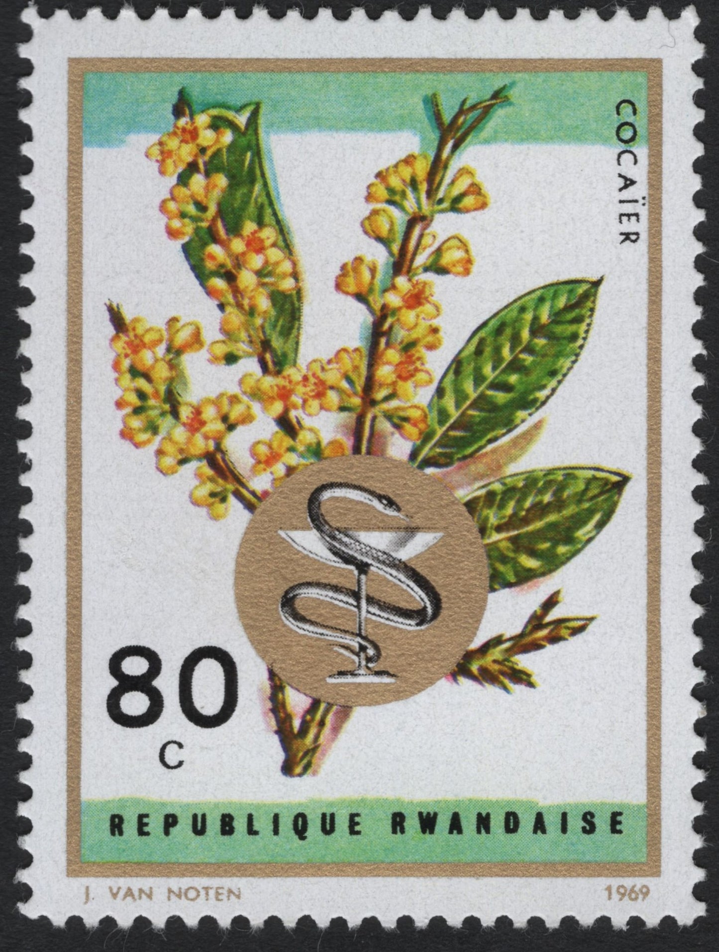 SCG8443 - Rwanda 1969 “Coca Plant” Medical Symbol Stamp
