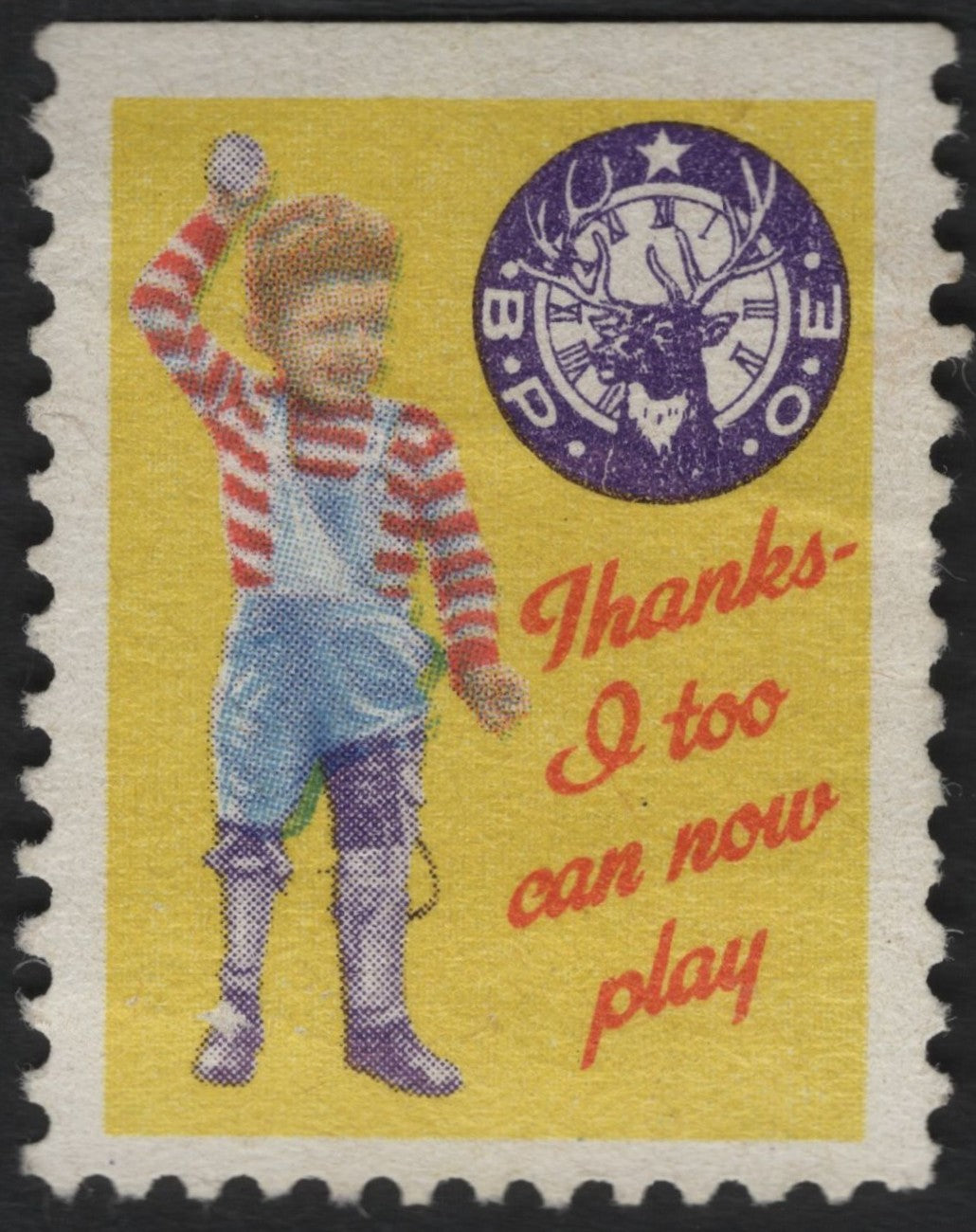 SCG8649 - USA – B.P.O.E. “Thanks – I Too Can Now Play” Charity Seal