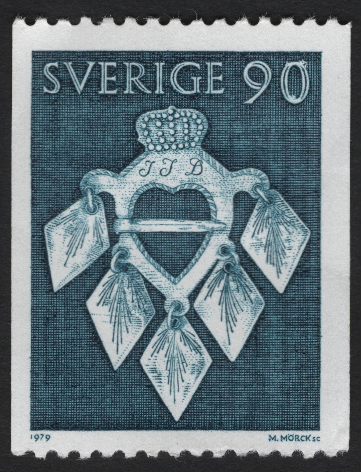SCG8756 - Sweden 1979 – Heart-Shaped Silver Brooch (Folk Jewelry Series)