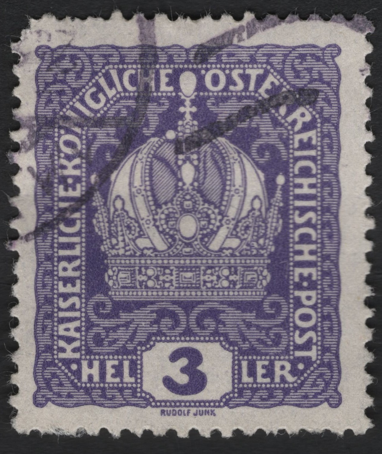 SCG8915 - Austria 1908 “Imperial Crown” – 3 Heller Violet (Rudolf Junk Design)
