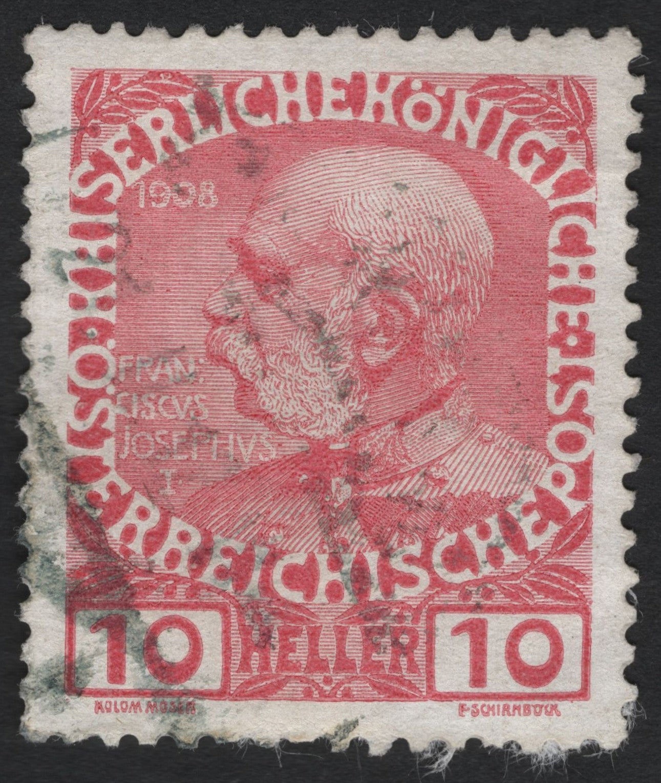 SCG8916 - Austria 1908 – 10 Heller Red “Emperor Franz Joseph I” (Birthday Jubilee Issue)