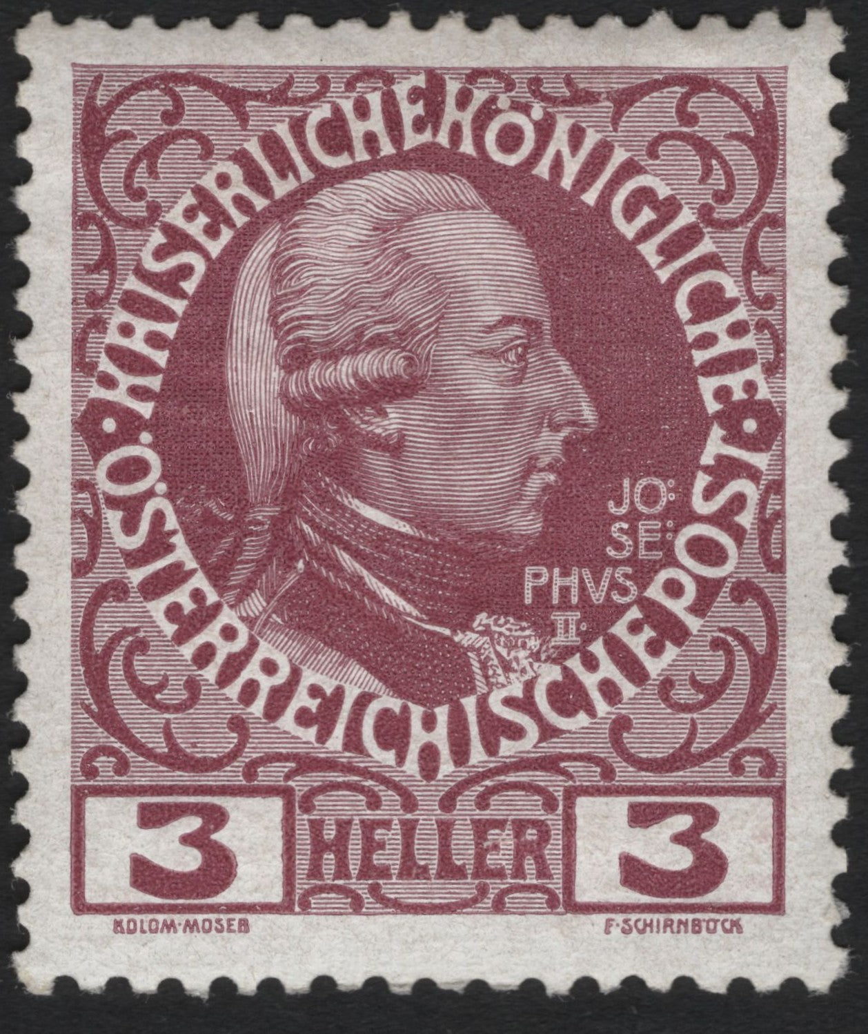 SCG8931 - Austria 1908 – Emperor Joseph II, 3 Heller Carmine (60th Birthday Jubilee Issue)