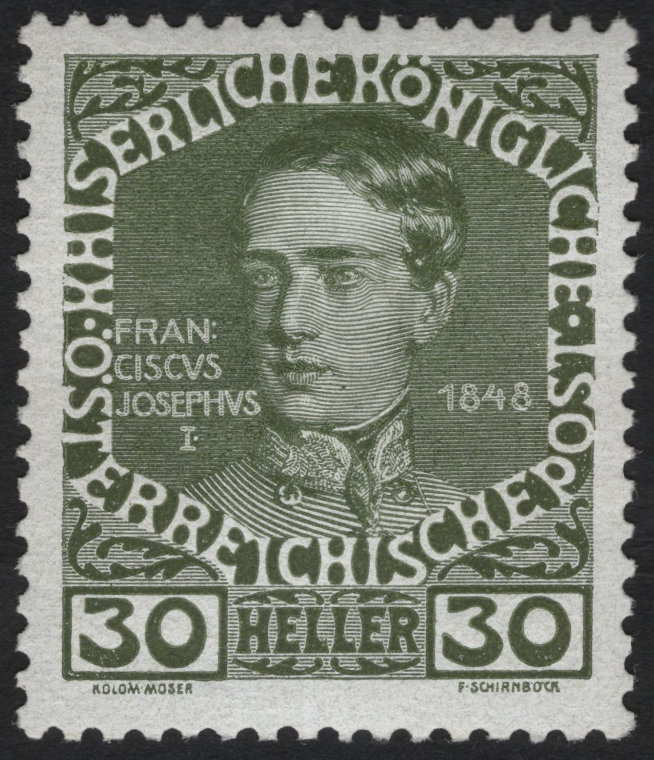 SCG8908 - Austria 1910 – 30 Heller “Young Emperor Franz Joseph I” (Art Nouveau Issue)